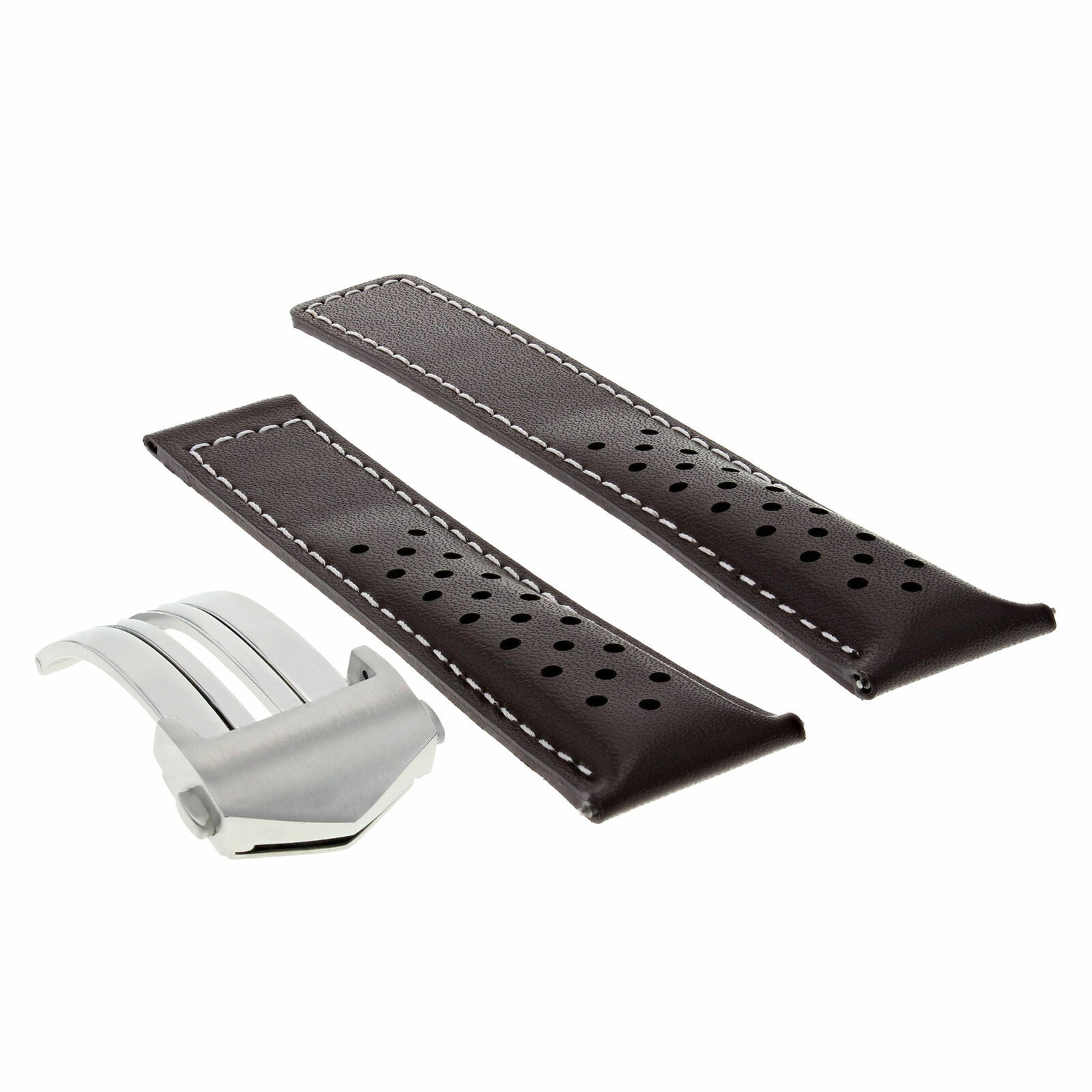 LEATHER WATCH BAND STRAP SMOOTH CLASP 19MM FOR TAG HEUER CARRERA TWIN TIME BROWN