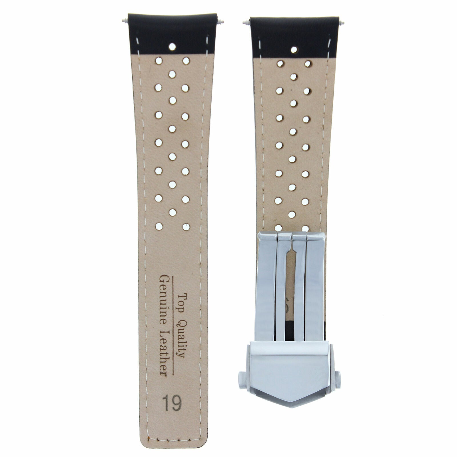 LEATHER WATCH STRAP BAND CLASP 19MM FOR TAG HEUER CARRERA WAR201A TWIN BLACK RED