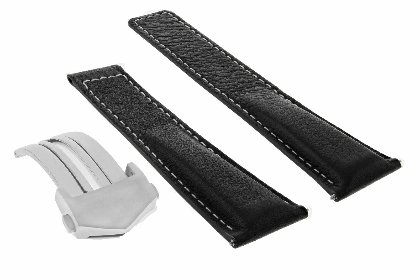22MM LEATHER WATCH STRAP BAND CLASP FOR TAG HEUER CARRERA MONACO CALIBRE BLACK W