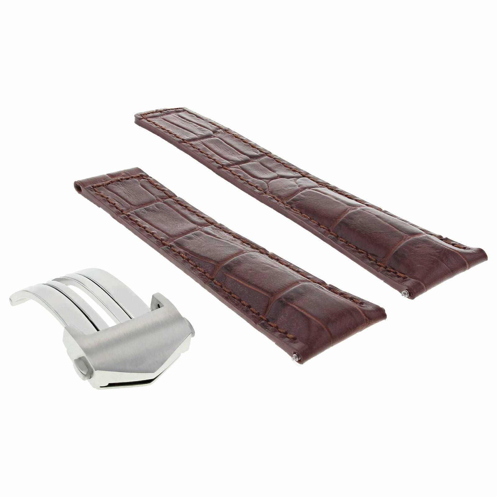 19MM LEATHER WATCH STRAP BAND FOR TAG HEUER CARRERA TWIN DEPLOYMENT CLASP BROWN