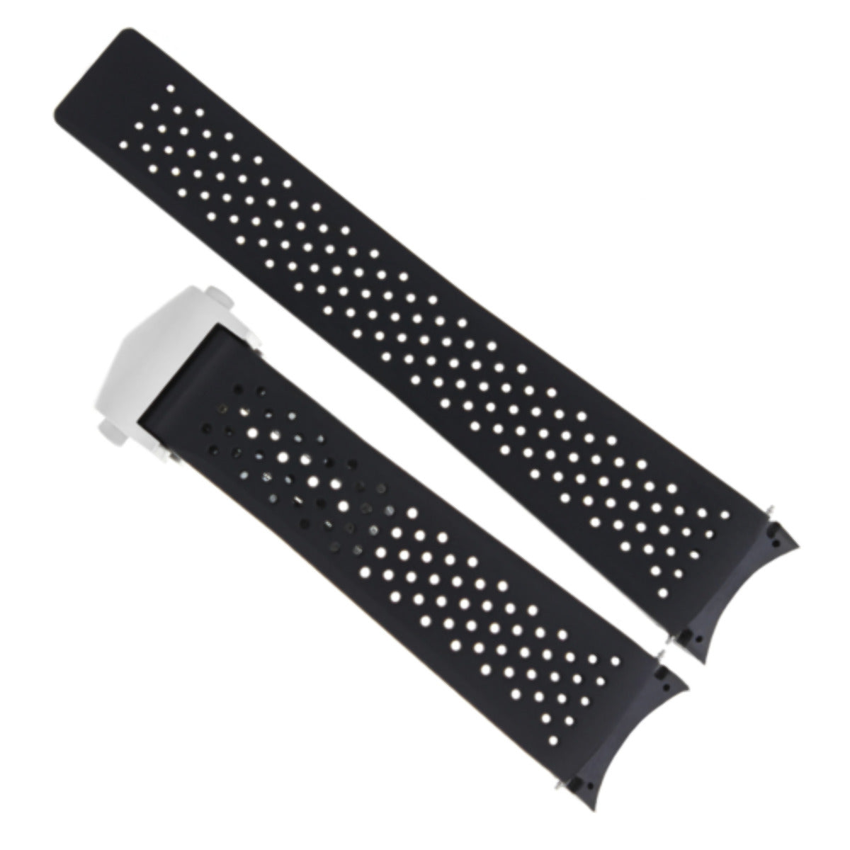 22MM RUBBER BAND STRAP FOR TAG HEUER CARRERA CALIBRE 36 F6016 CLASP BLACK