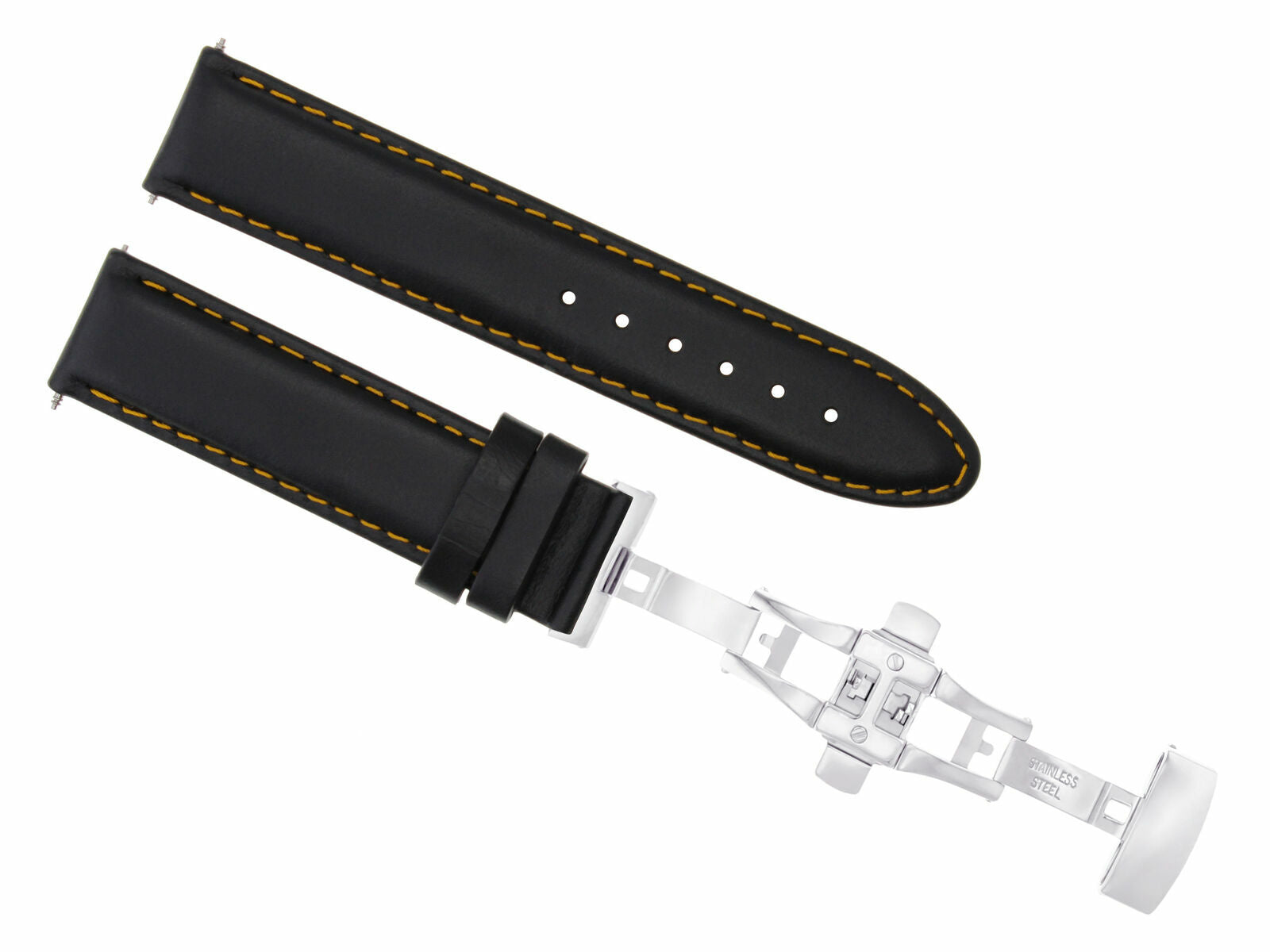 22MM SMOOTH LEATHER STRAP BAND DEPLOYMENT CLASP FOR IWC PORTUGUESE BLACK OS
