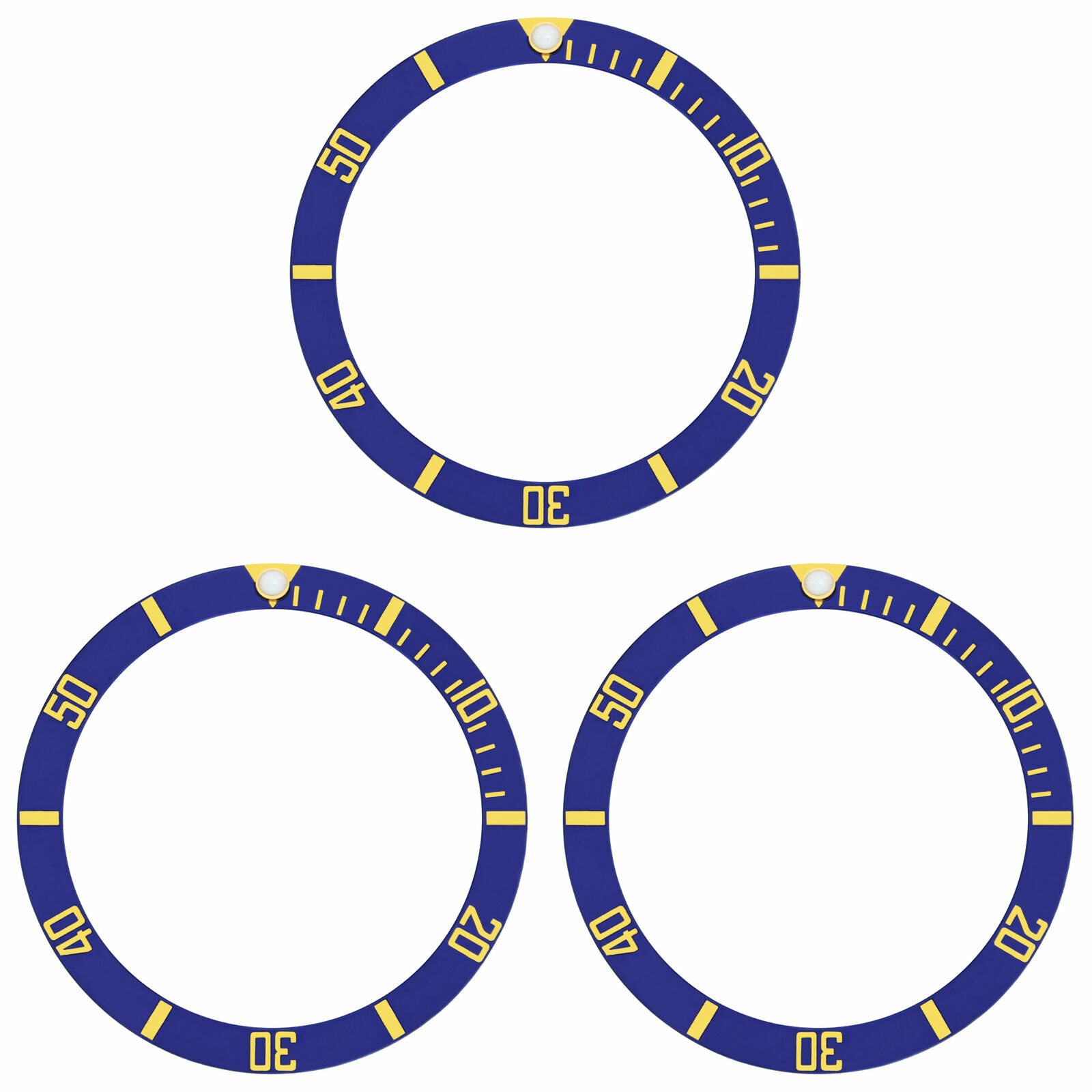 3 BEZEL INSERT ALUMINUM FOR ROLEX SUBMARINER BLUE 16800 16808 16818 GOLD FONT