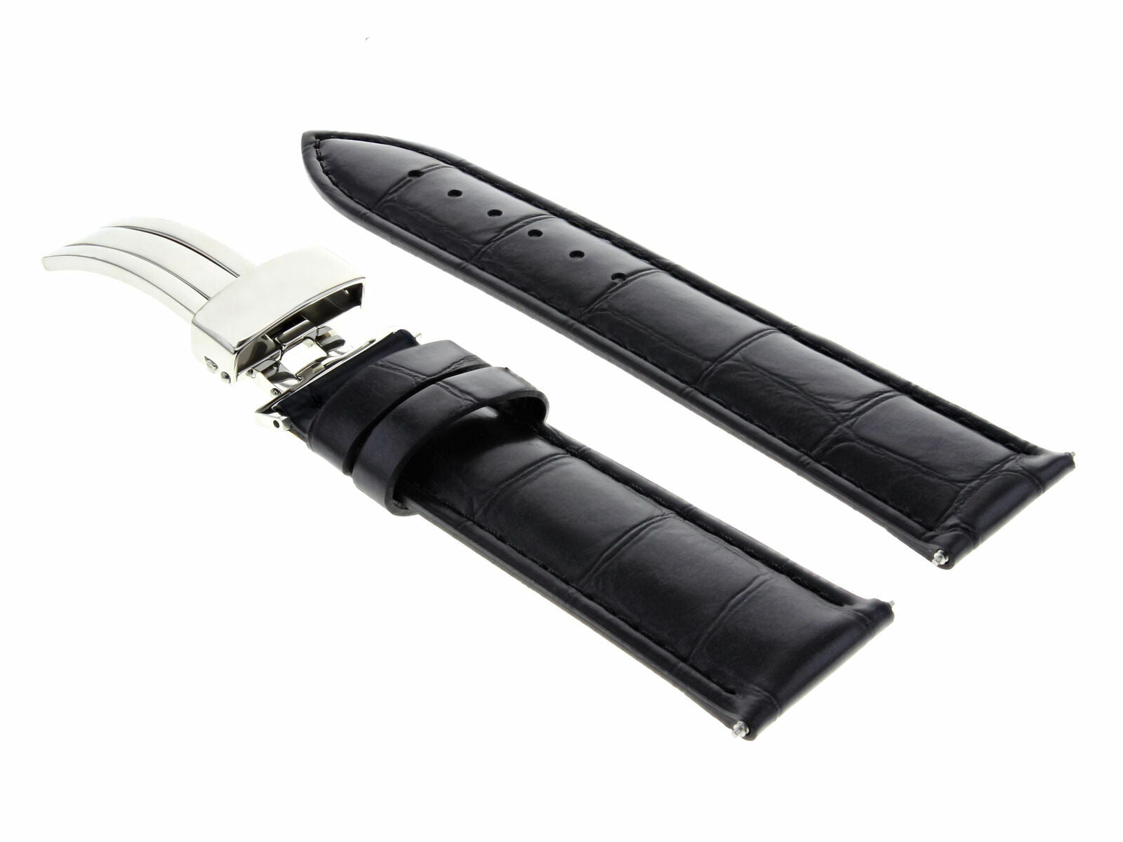 22MM LEATHER WATCH BAND STRAP DEPLOYMENT CLASP FOR GIRARD PERREGAUX WATCH BLACK