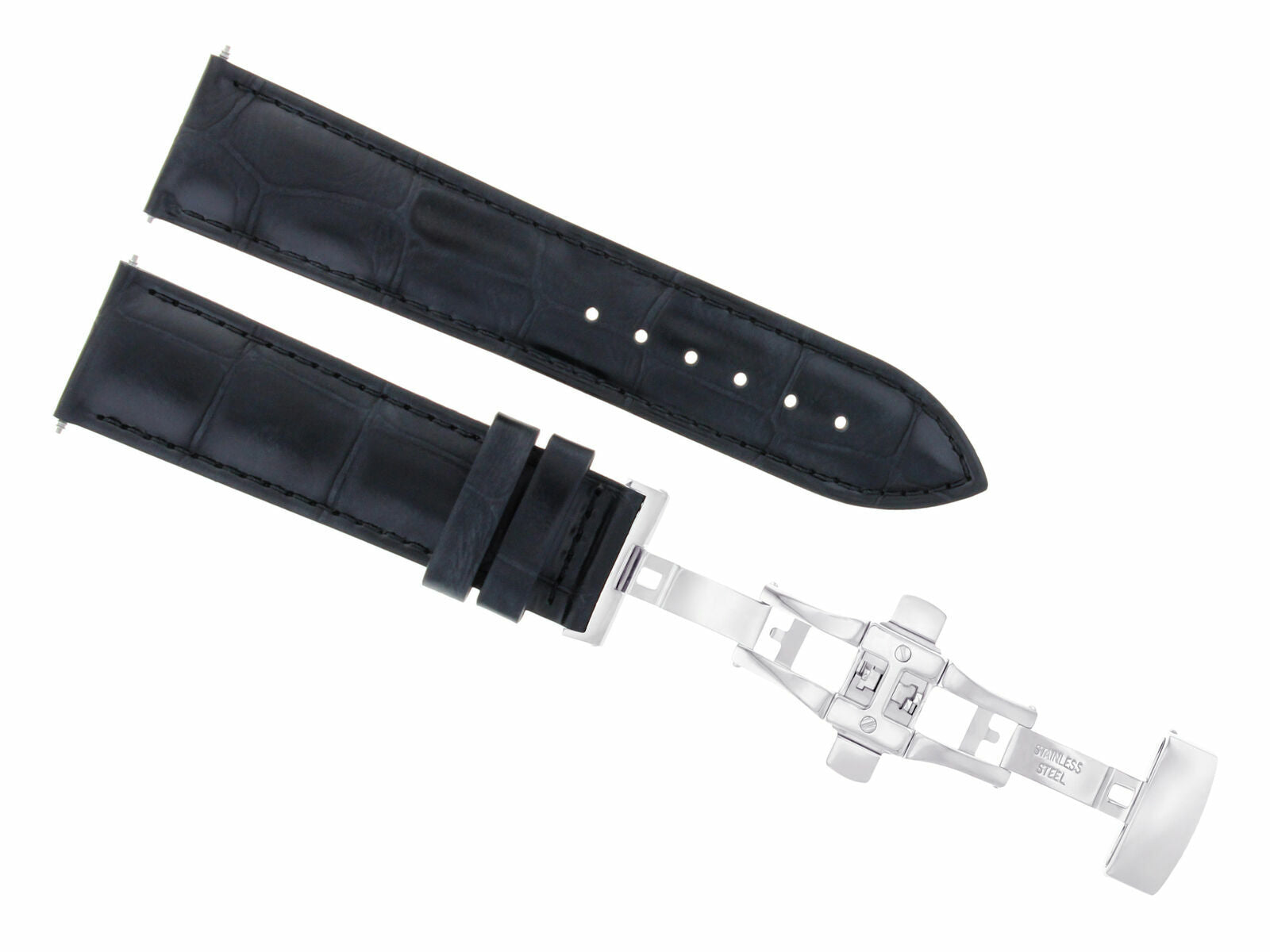 18MM LEATHER WATCH STRAP BAND FOR TUDOR WATCH + DEPLOYMENT CLASP BLACK