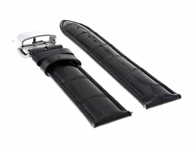 19MM LEATHER WATCH STRAP BAND FOR NAUTICAL WATCH DEPLOYMENT CLASP BUCKLE BLACK