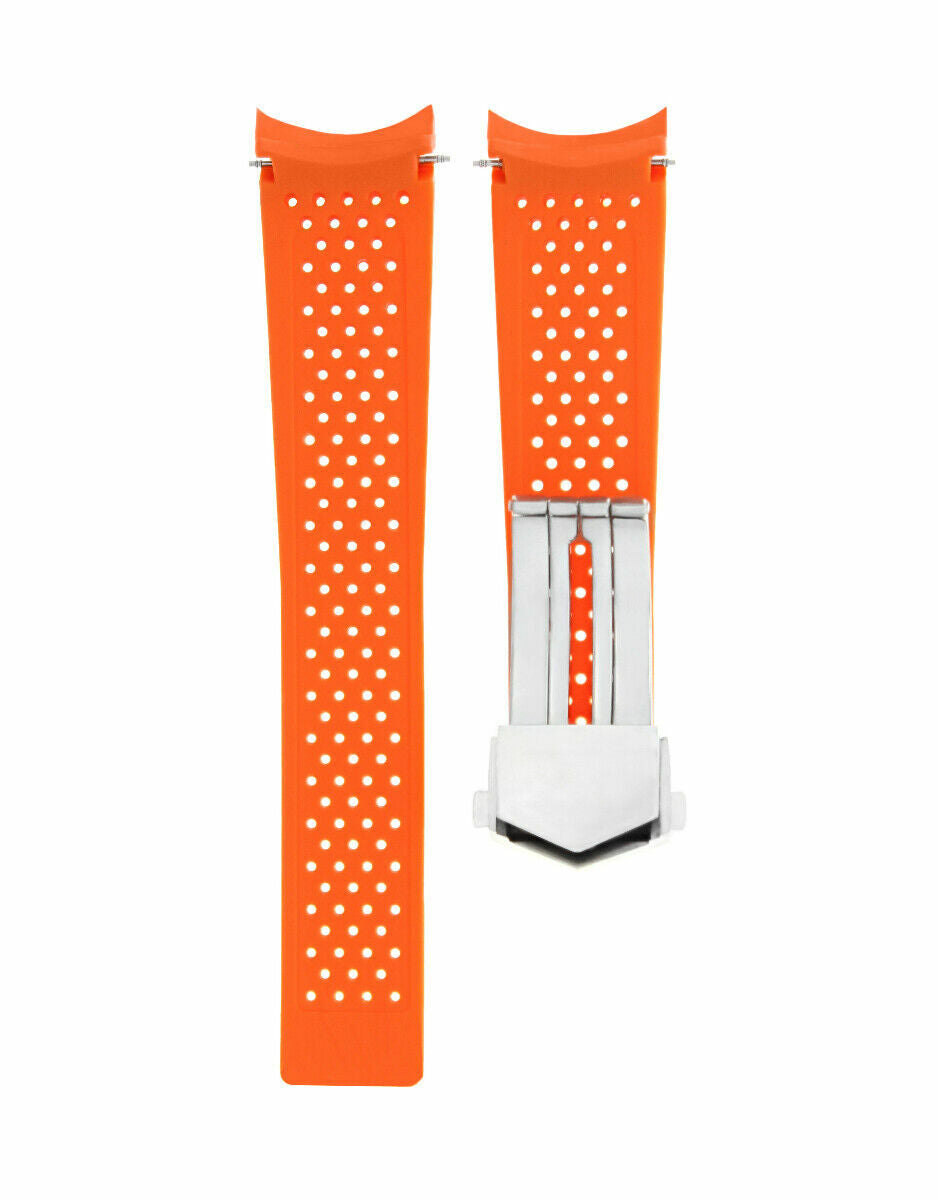 22MM RUBBER STRAP FOR TAG HEUER CARRERA CALIBRE 36 F1 PERFORATED CLASP ORANGE