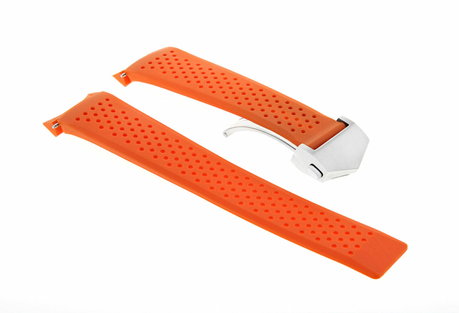 22MM RUBBER STRAP FOR TAG HEUER CARRERA CALIBRE 36 F1 PERFORATED CLASP ORANGE