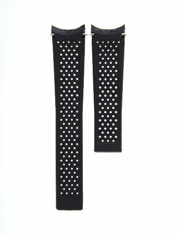 22MM RUBBER BAND STRAP FOR TAG HEUER CARRERA CALIBRE 36 F6016 CLASP TOP Q BLACK
