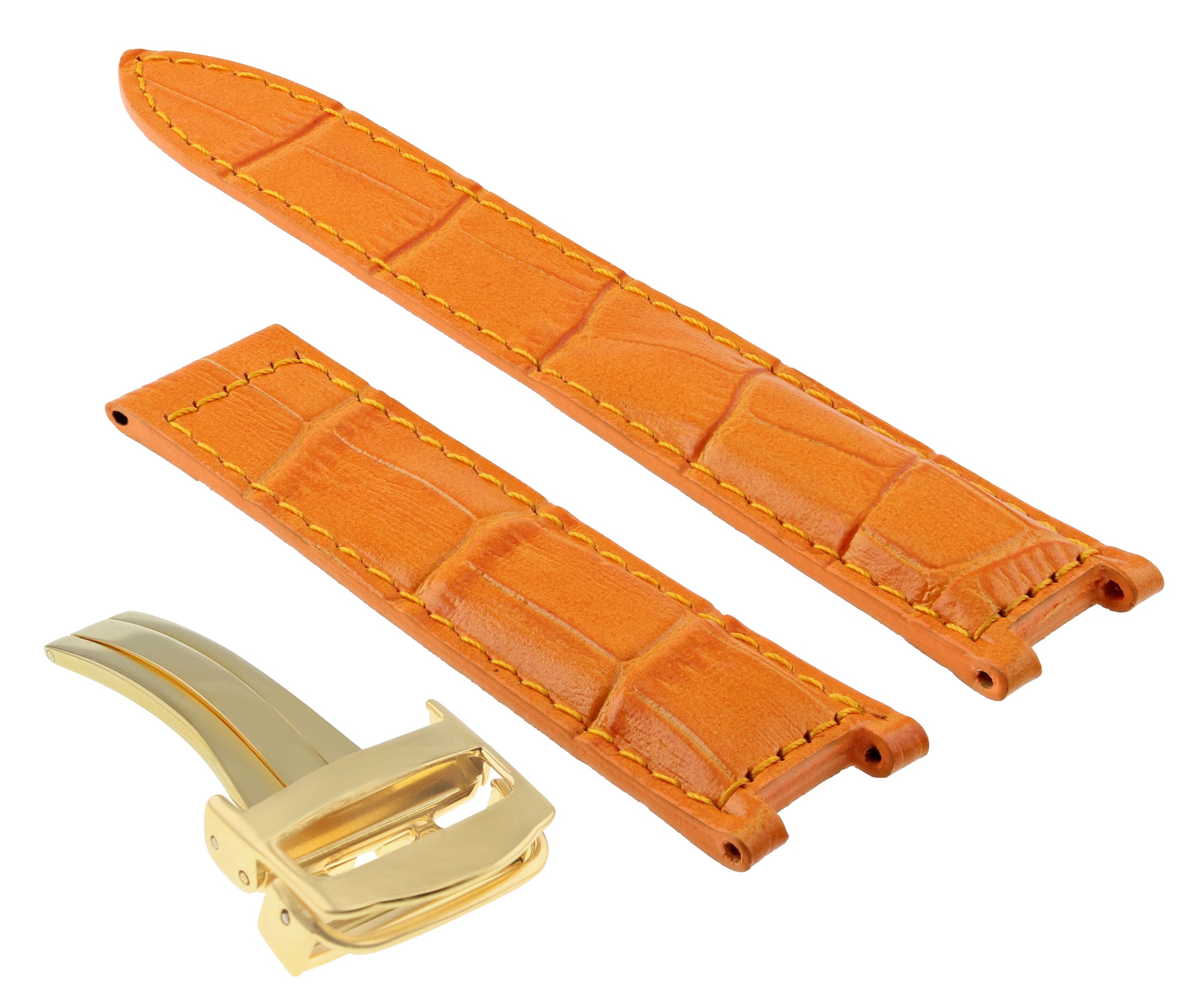 LEATHER WATCH STRAP BAND FIT CARTIER PASHA DEPLOYMENT CLASP 20MM ORANGE GOLD