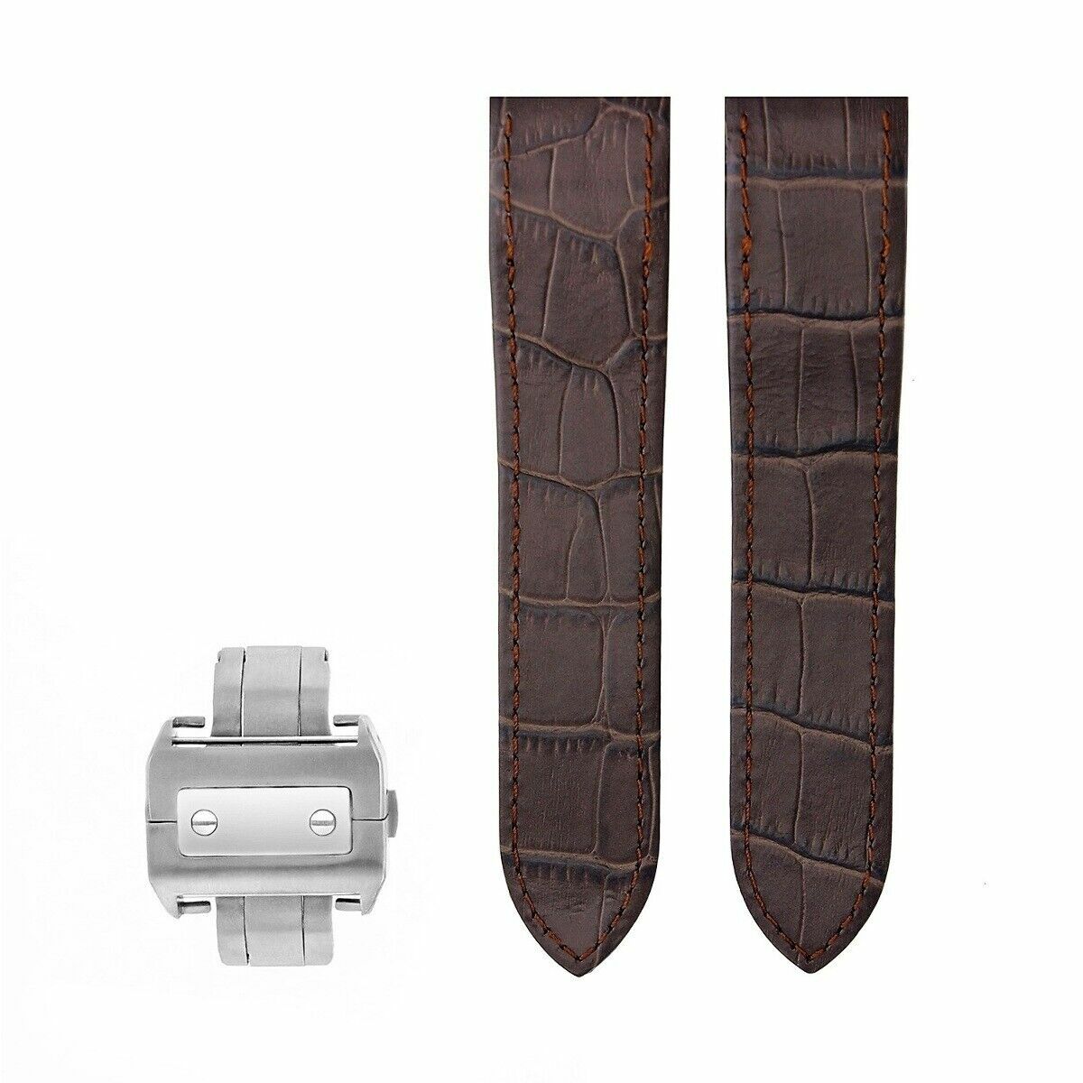 COMPLETE 20MM LEATHER STRAP BAND DEPLOYMENT FOR 32MM CARTIER SANTOS WATCH BROWN