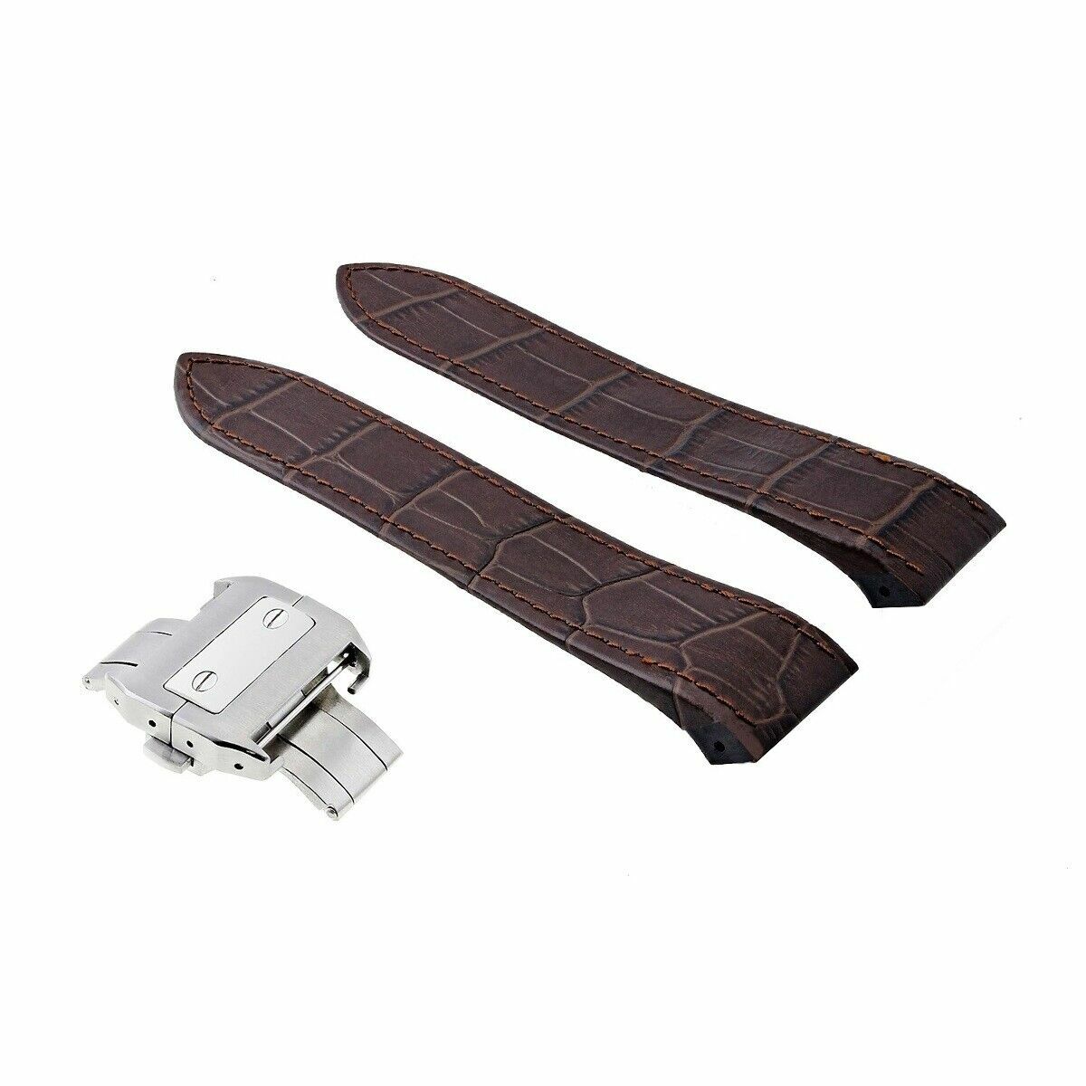 COMPLETE 20MM LEATHER STRAP BAND DEPLOYMENT FOR 32MM CARTIER SANTOS WATCH BROWN