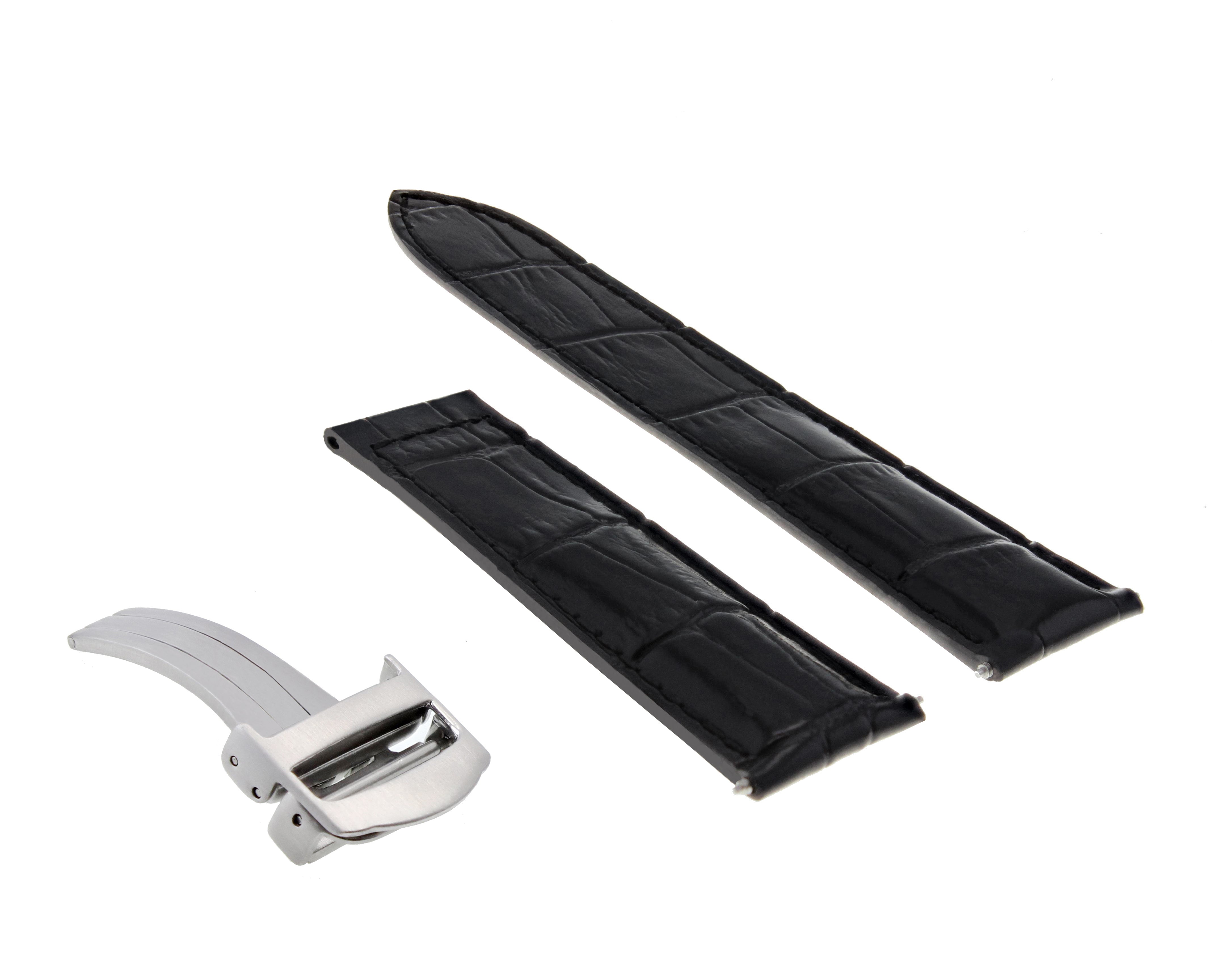 LEATHER BAND STRAP FOR CARTIER TANK WATCH DEPLOYMENT BUCKLE CLASP 20/18 BLACK