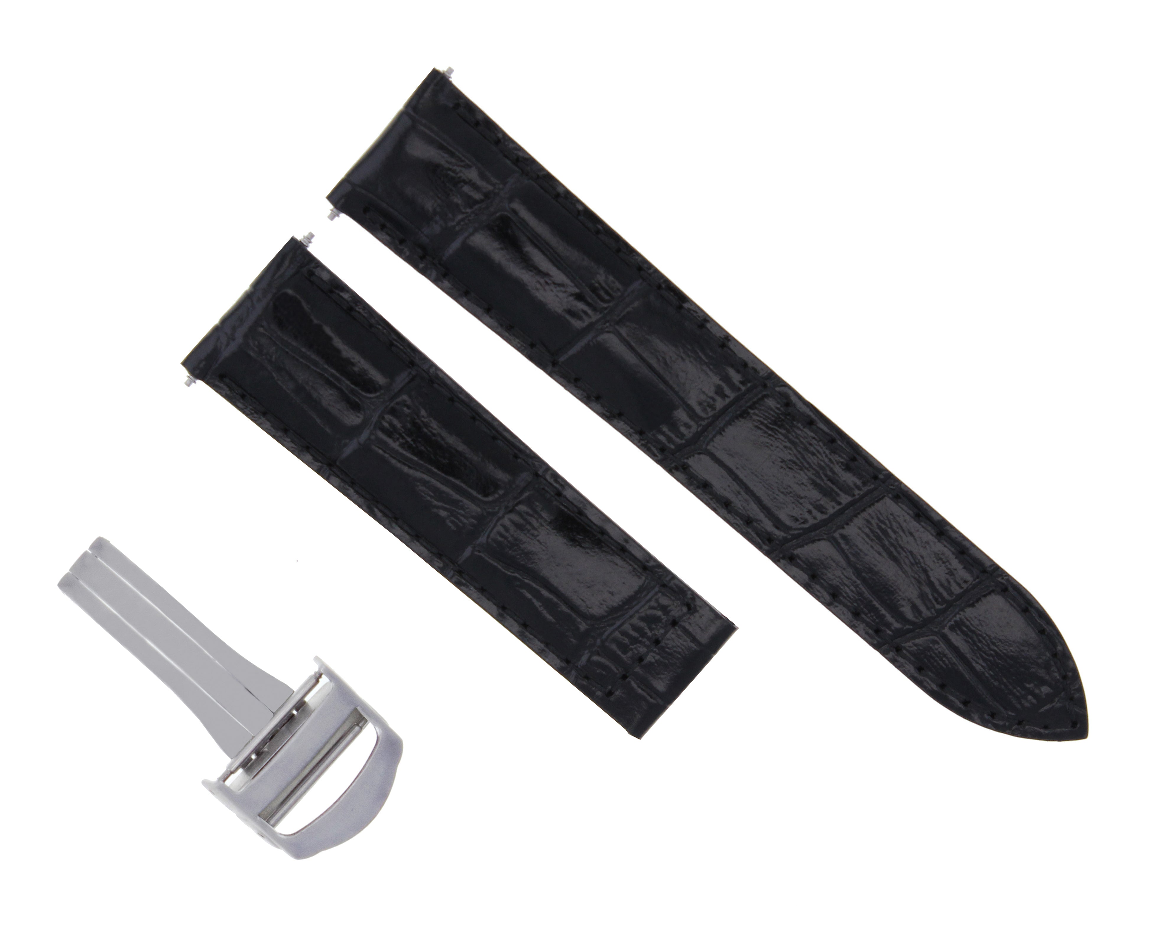 LEATHER BAND STRAP FOR CARTIER TANK WATCH DEPLOYMENT BUCKLE CLASP 20/18 BLACK