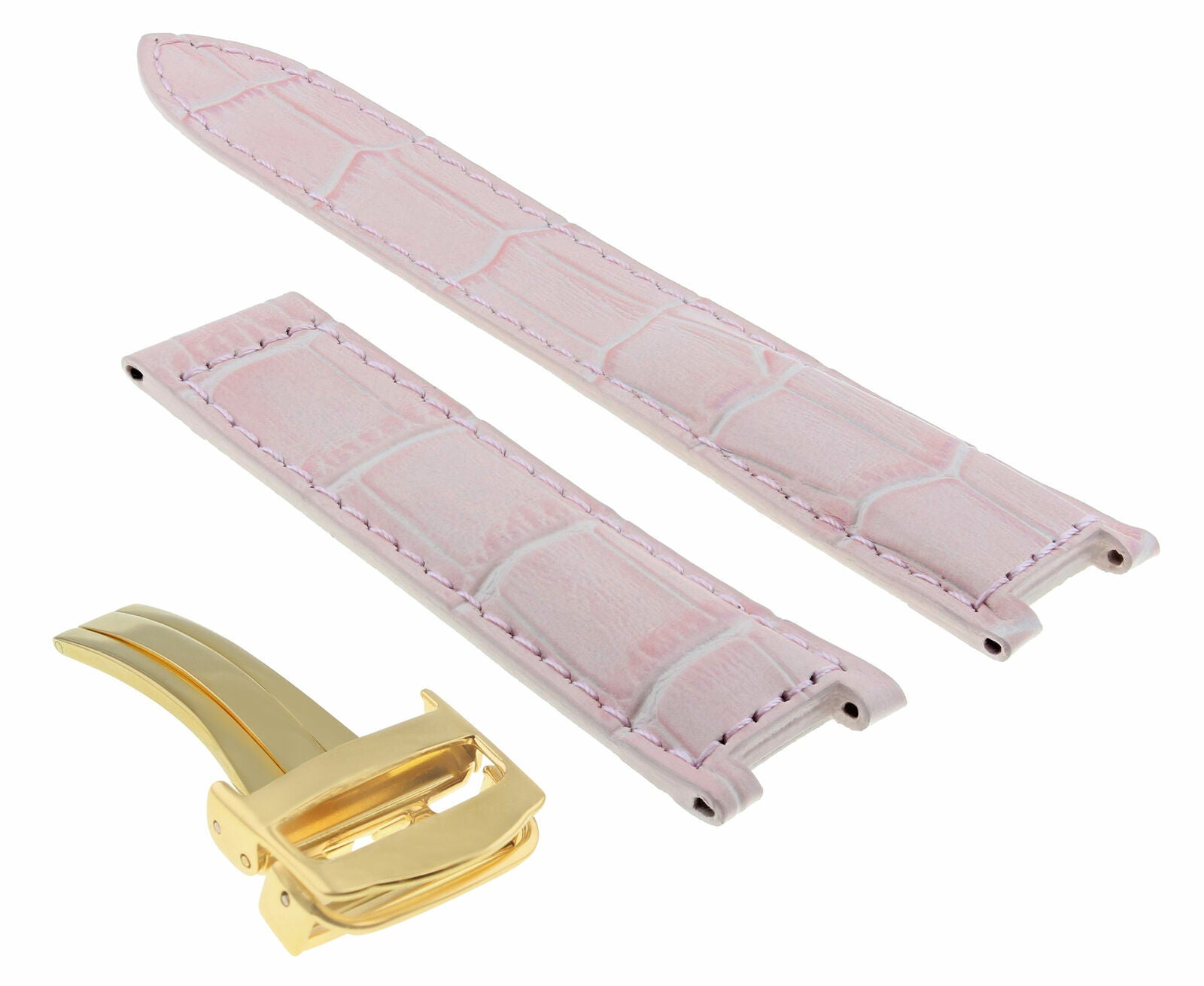 LEATHER WATCH STRAP BAND DEPLOY CLASP FOR PASHA DE CARTIER WATCH 20MM PINK GOLD