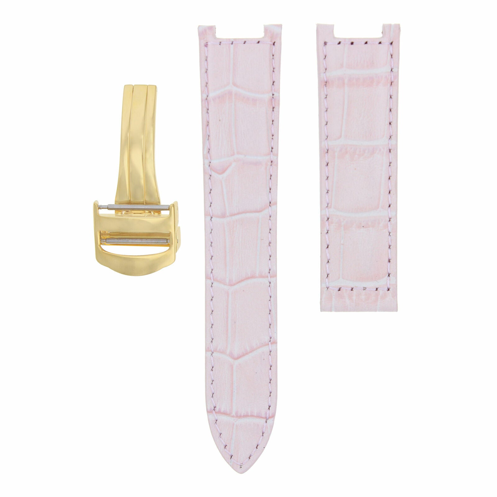 LEATHER WATCH STRAP BAND DEPLOY CLASP FOR PASHA DE CARTIER WATCH 20MM PINK GOLD