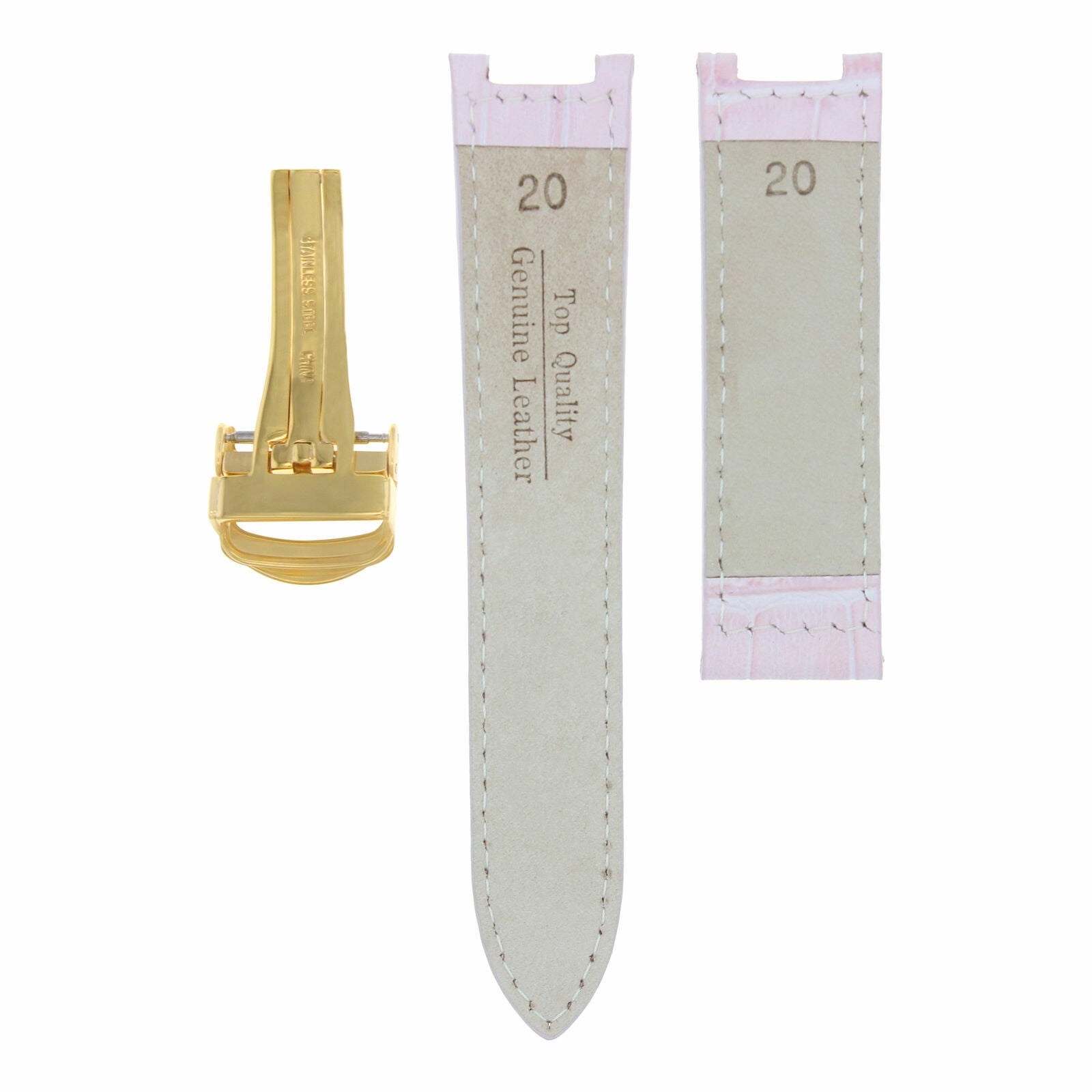 LEATHER WATCH STRAP BAND DEPLOY CLASP FOR PASHA DE CARTIER WATCH 20MM PINK GOLD