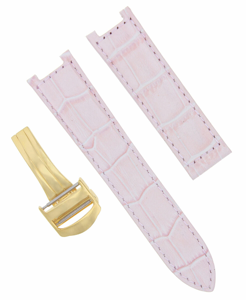 LEATHER WATCH STRAP BAND DEPLOY CLASP FOR PASHA DE CARTIER WATCH 20MM PINK GOLD
