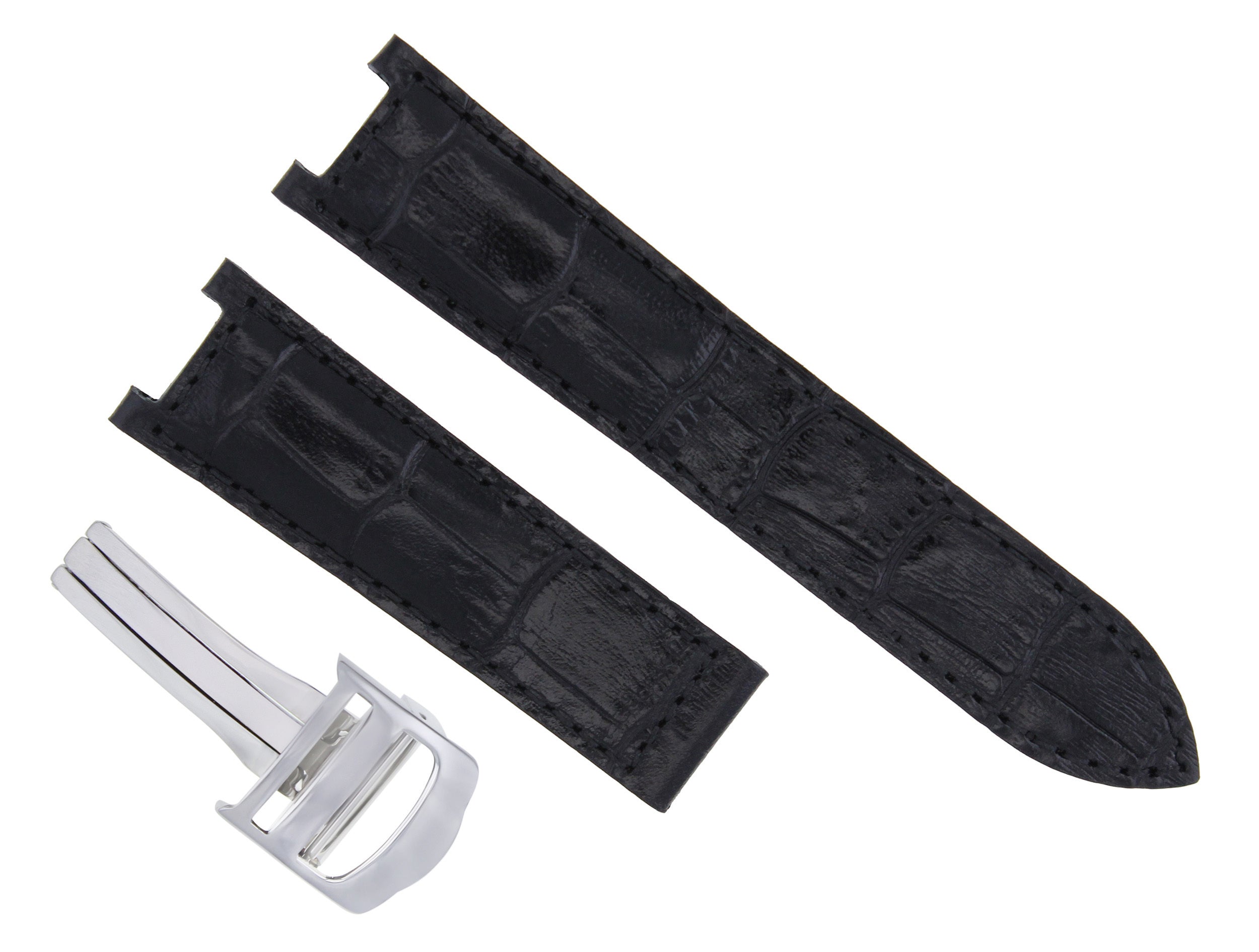 GENUINE LEATHER WATCH BAND STRAP CLASP FOR FIT 38MM CARTIER PASHA 20MM BLACK SS