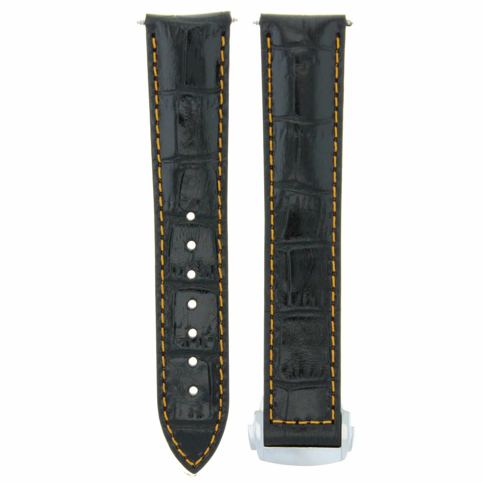 22/18MM LEATHER WATCH STRAP BAND FOR OMEGA SEAMASTER PLANET OCEAN CLASP BLACK OS