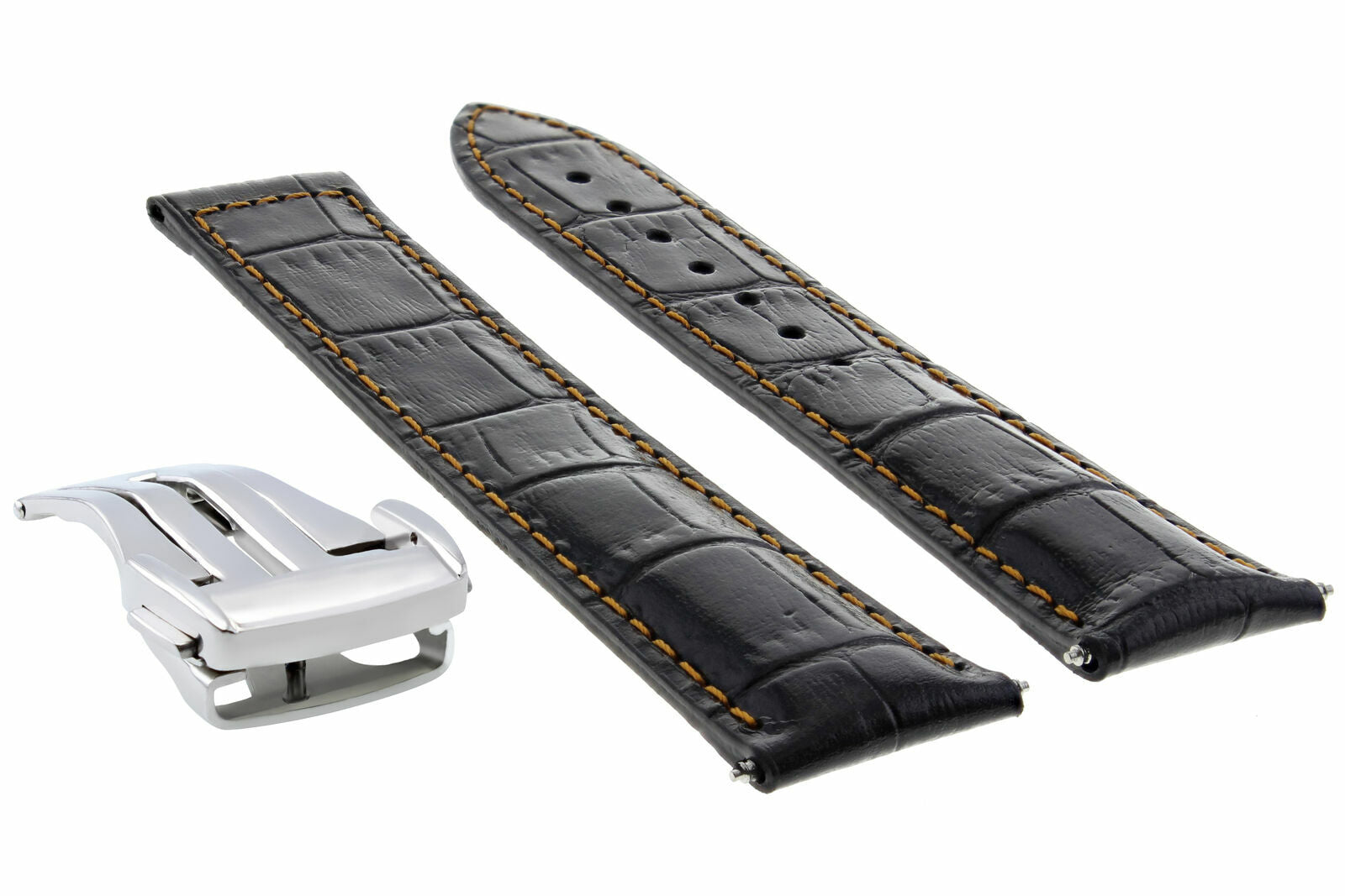 22/18MM LEATHER WATCH STRAP BAND FOR OMEGA SEAMASTER PLANET OCEAN CLASP BLACK OS