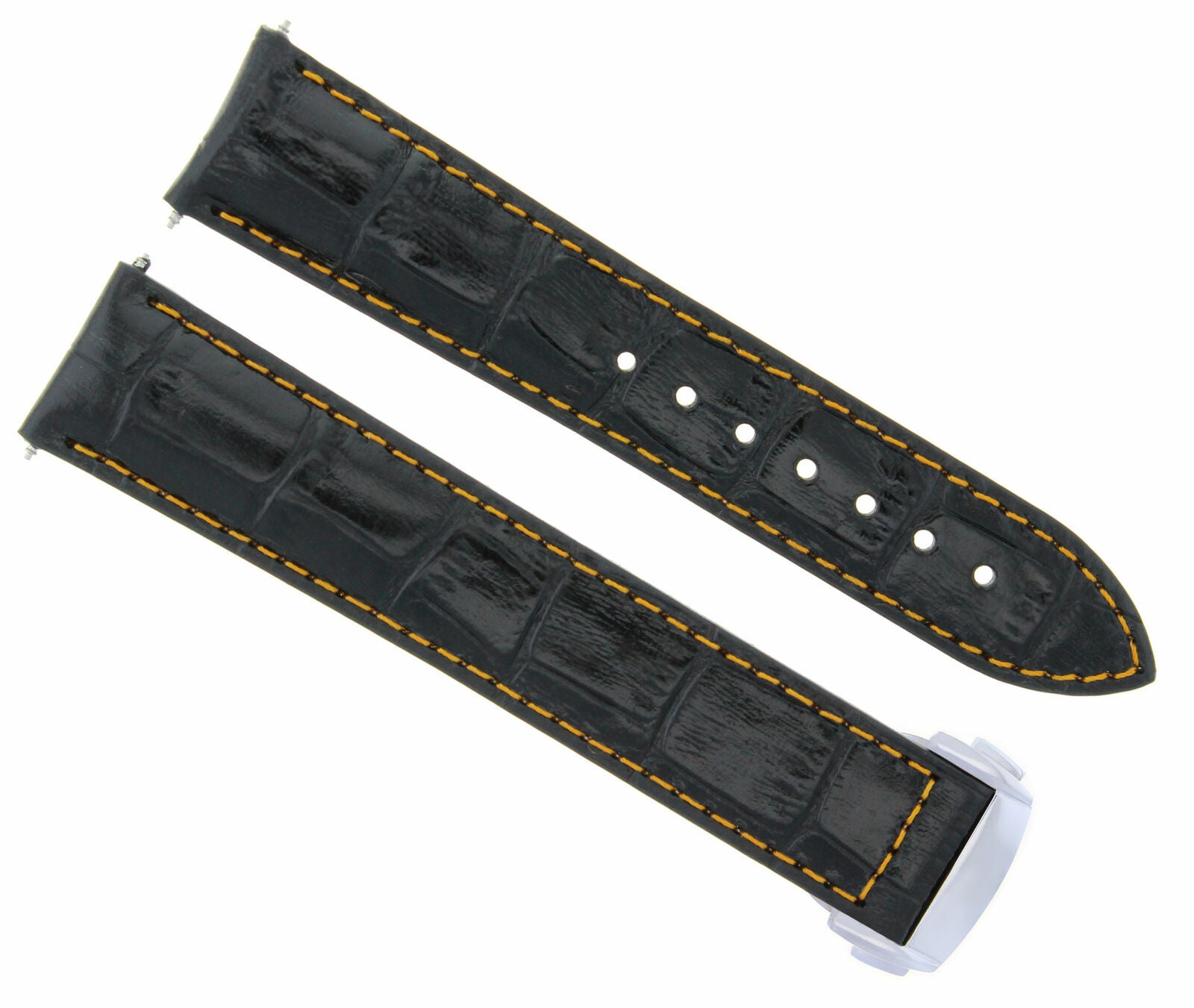 22/18MM LEATHER WATCH STRAP BAND FOR OMEGA SEAMASTER PLANET OCEAN CLASP BLACK OS