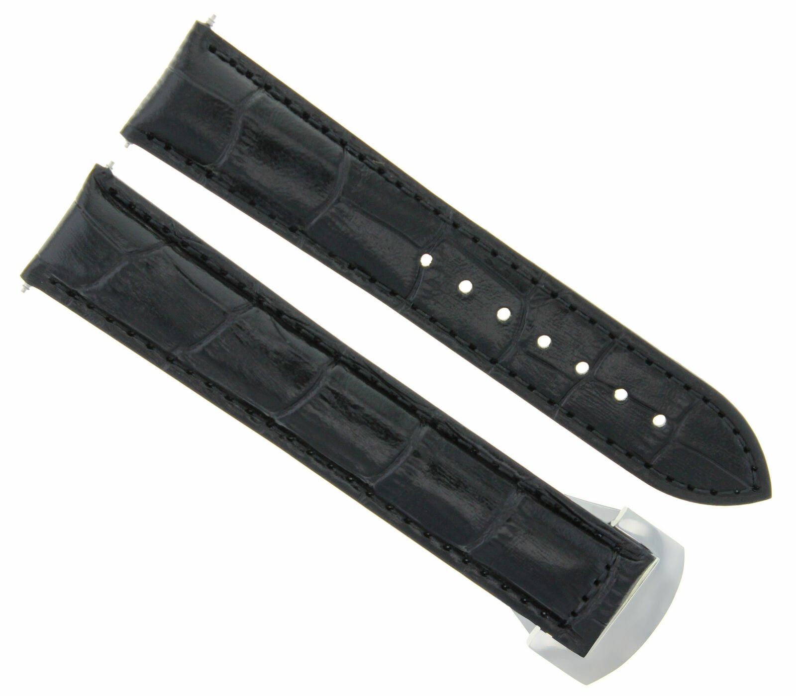 22MM LEATHER WATCH BAND STRAP DEPLOYMENT CLASP FOR OMEGA SEAMASTER PLANET BLACK