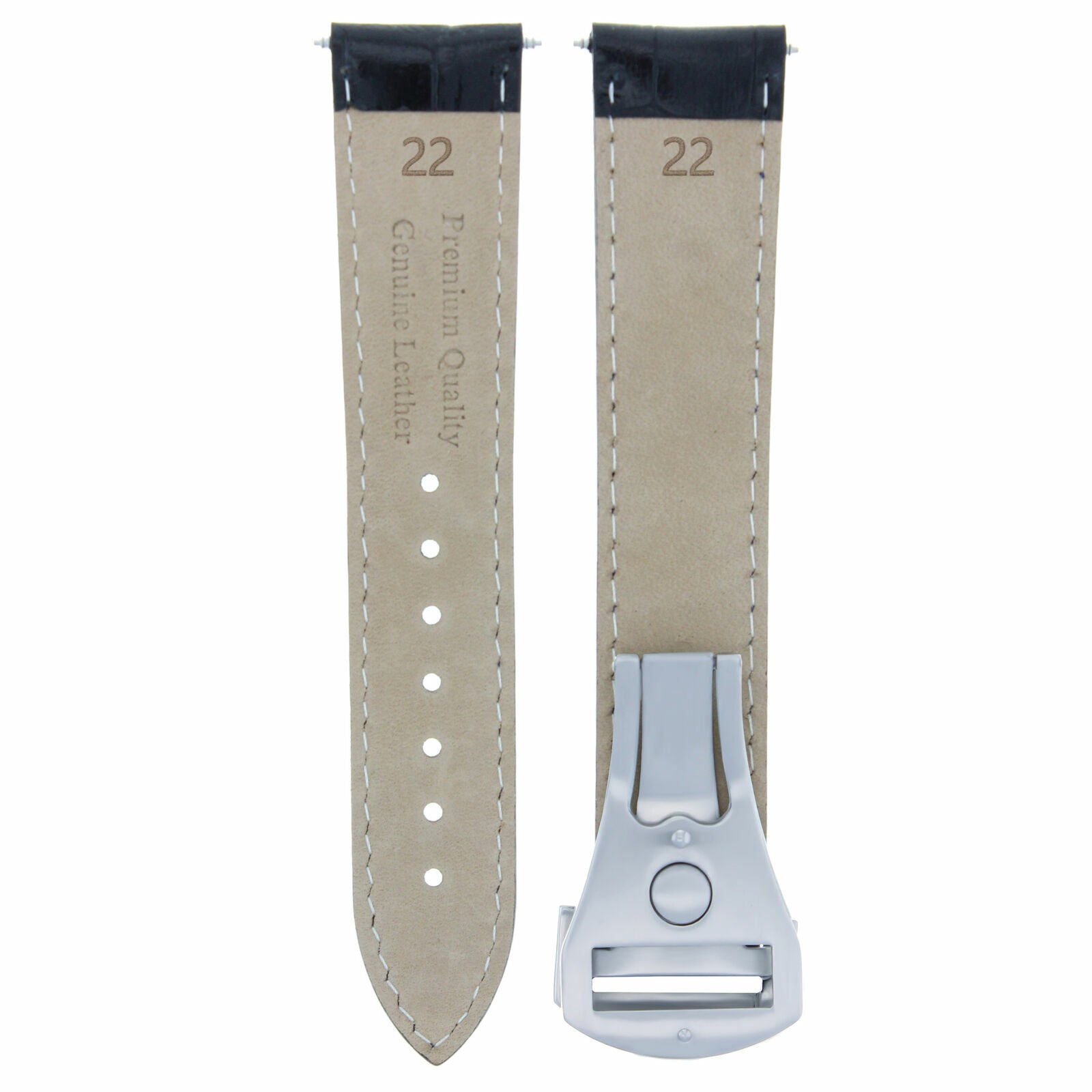 22MM LEATHER WATCH BAND STRAP DEPLOYMENT CLASP FOR OMEGA SEAMASTER PLANET BLACK