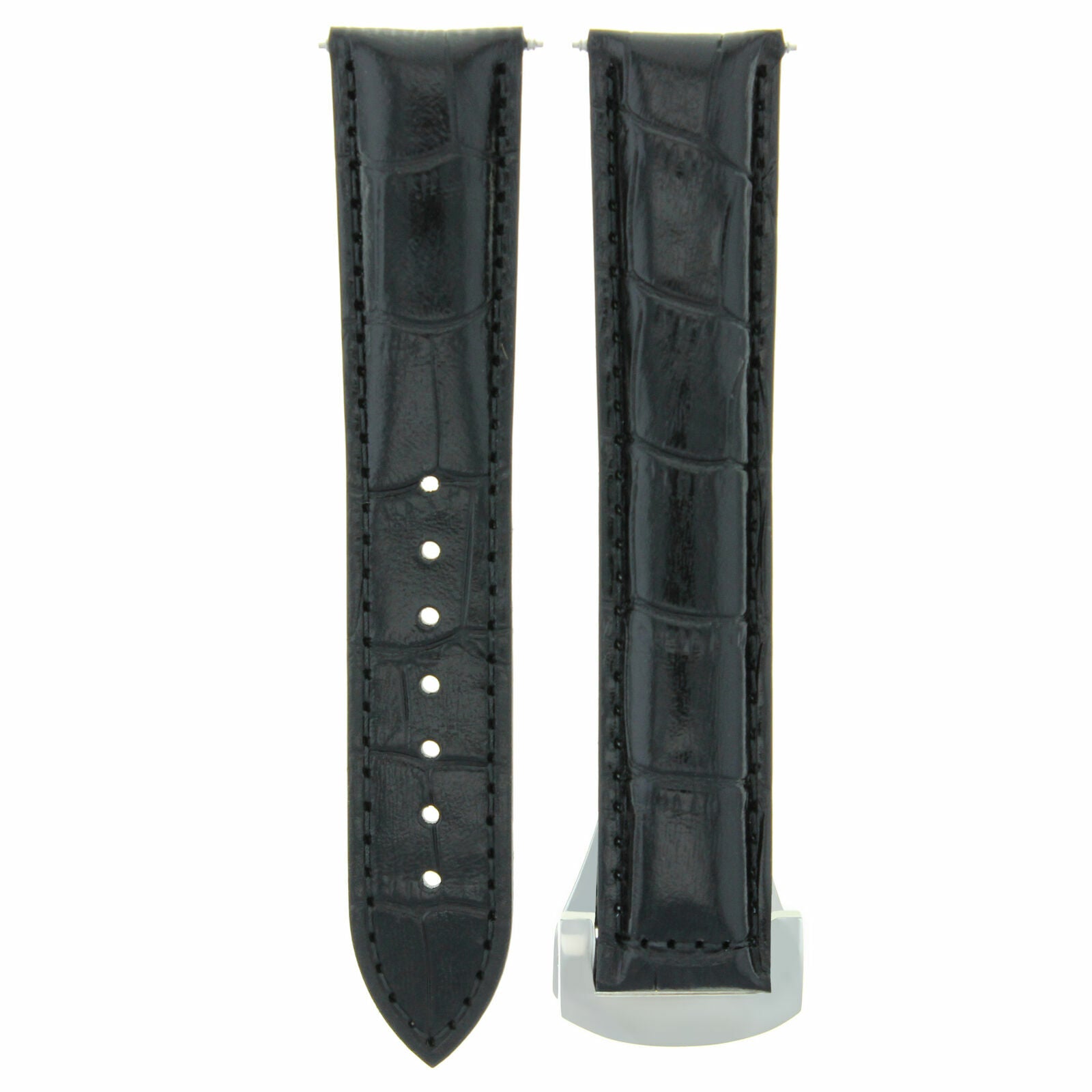 22MM LEATHER WATCH BAND STRAP DEPLOYMENT CLASP FOR OMEGA SEAMASTER PLANET BLACK