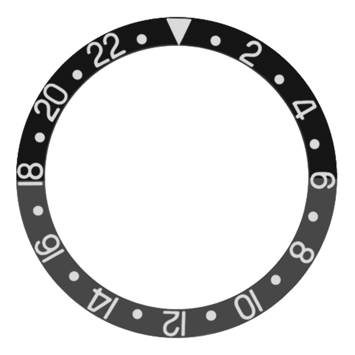 BEZEL INSERT FOR 44MM CASE OF ALPHA GMT DIVER AUTOMATIC WATCH BLACK SILVER FONT