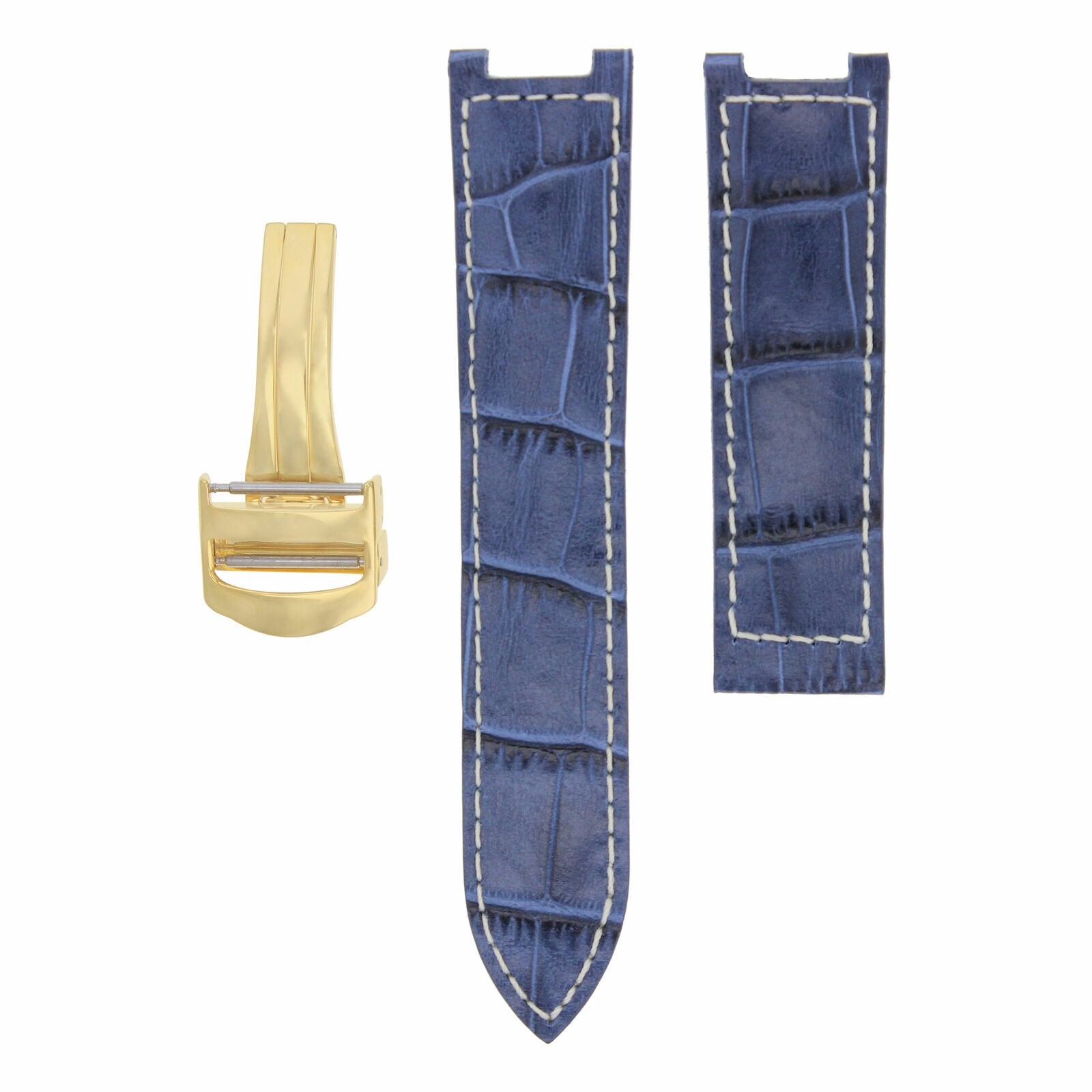 18MM LEATHER WATCH STRAP BAND CLASP FIT 35MM CARTIER PASHA 1033 BLUE WS GOLD