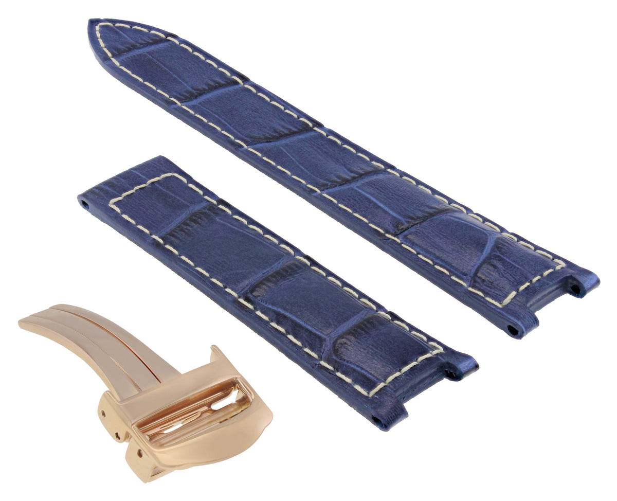 Leather Watch Band Strap For Cartier Pasha 2377 18mm Rose Gold Deployment Clasp