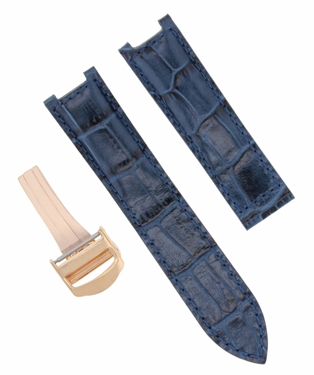 LEATHER BAND STRAP DEPLOYMENT CLASP FIT FOR CARTIER PASHA 2324 18MM BLUE ROSE
