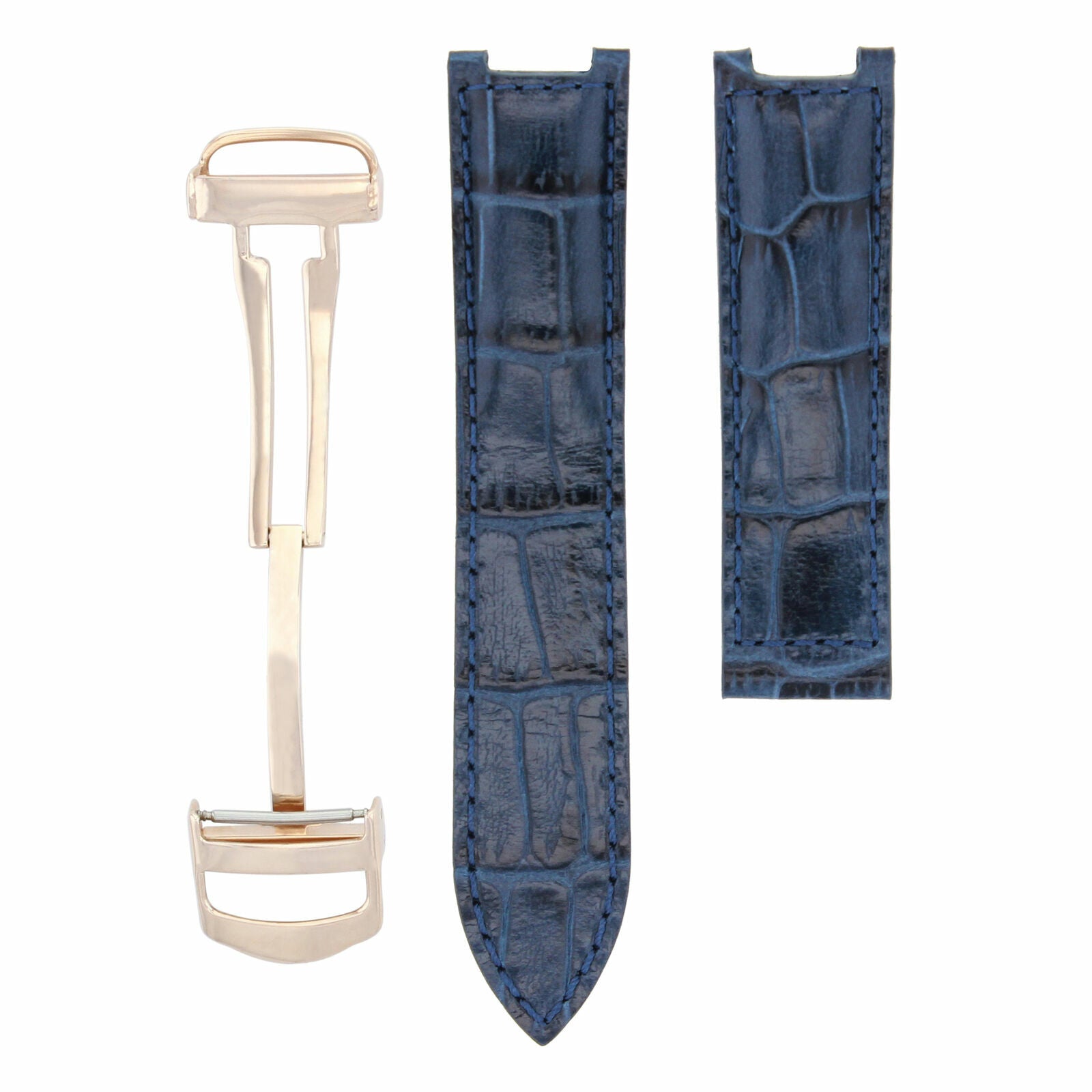 LEATHER BAND STRAP DEPLOYMENT CLASP FIT FOR CARTIER PASHA 2324 18MM BLUE ROSE