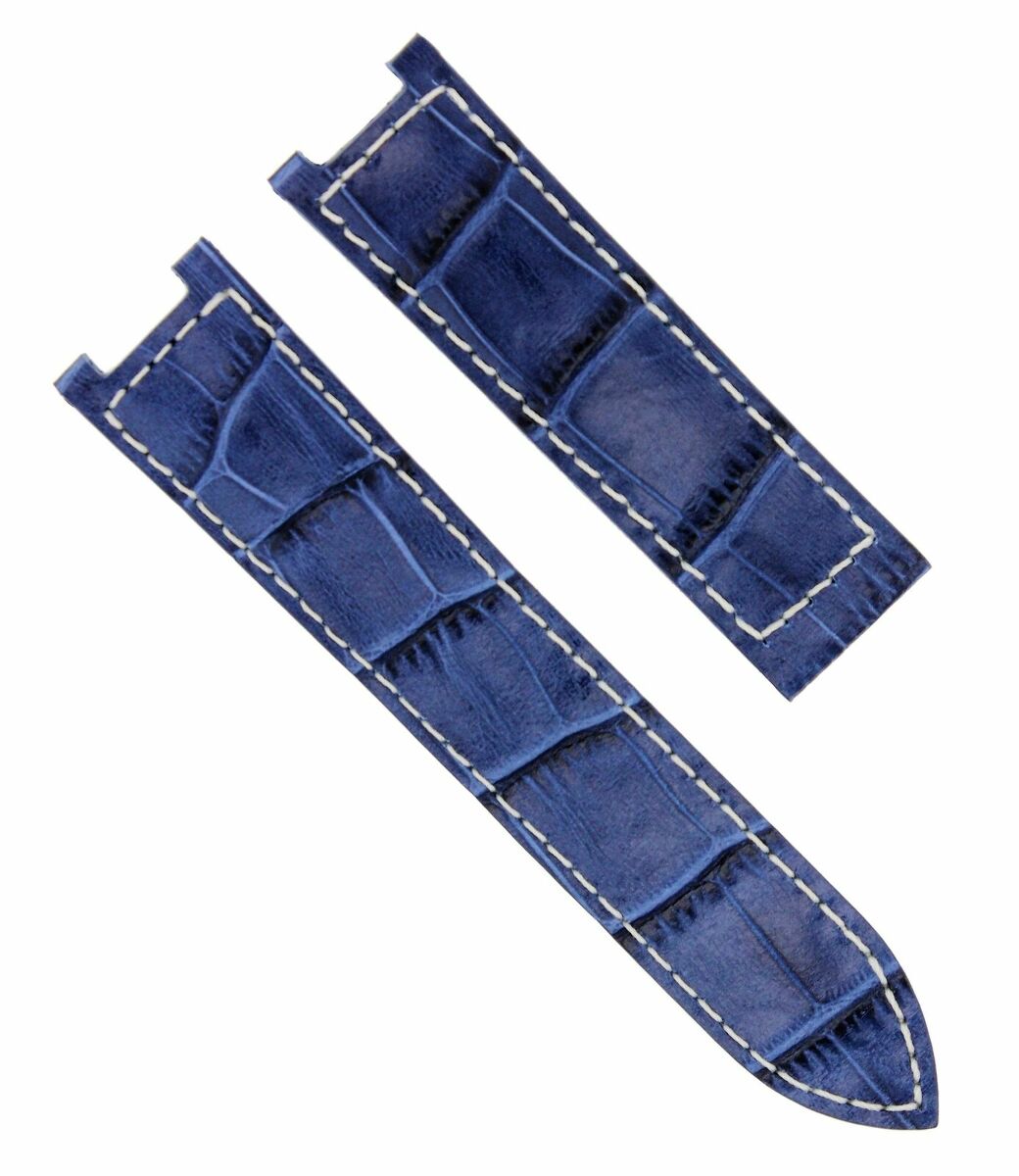 LEATHER WATCH STRAP BAND FOR CARTIER PASHA 2475 DEPLOYMENT CLASP 18MM BLUE WS