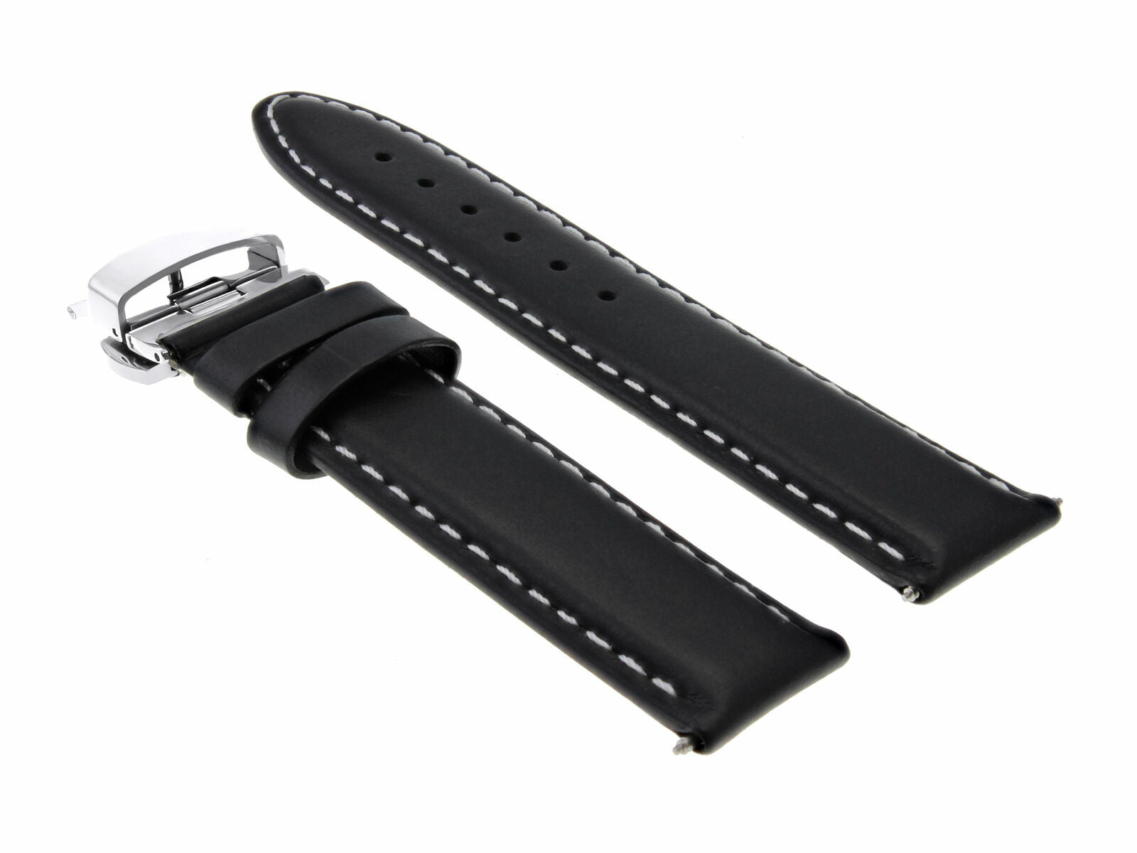 22MM SMOOTH LEATHER WATCH STRAP BAND DEPLOYMENT BUCKLE FOR BREGUET BLACK WS