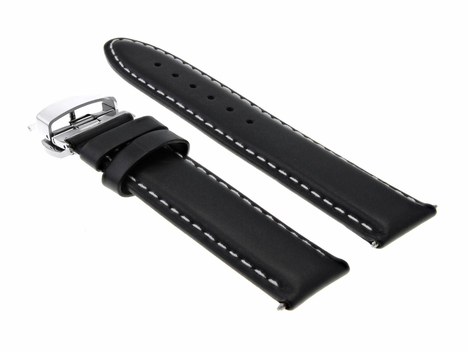 18MM LEATHER WATCH BAND STRAP FOR ROLEX DATE WATCH DEPLOYMENT CLASP BLACK WS