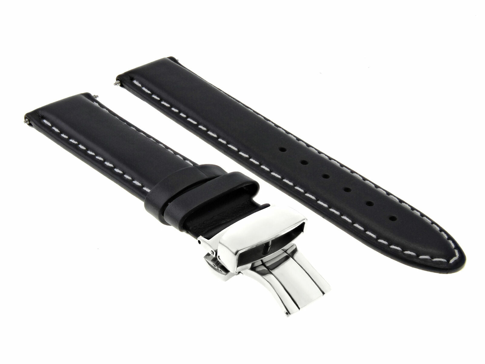 18MM LEATHER WATCH BAND STRAP FOR ROLEX DATE WATCH DEPLOYMENT CLASP BLACK WS