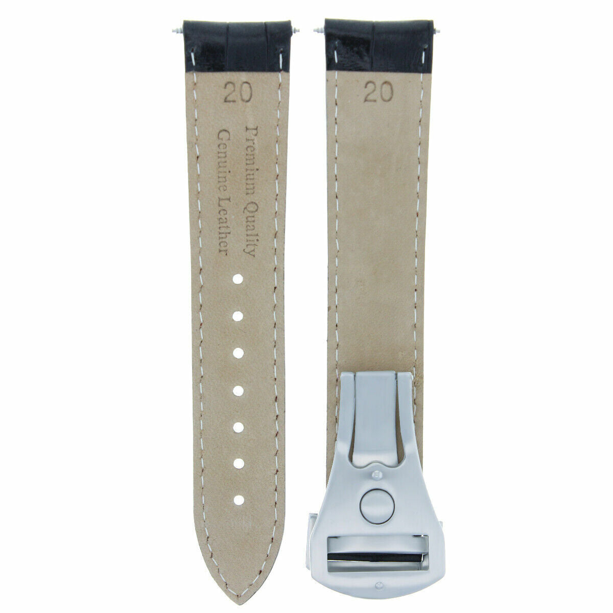 LEATHER STRAP BAND CLASP FOR 20MM OMEGA SEAMASTER PLANET OCEAN BLACK RED STITCH