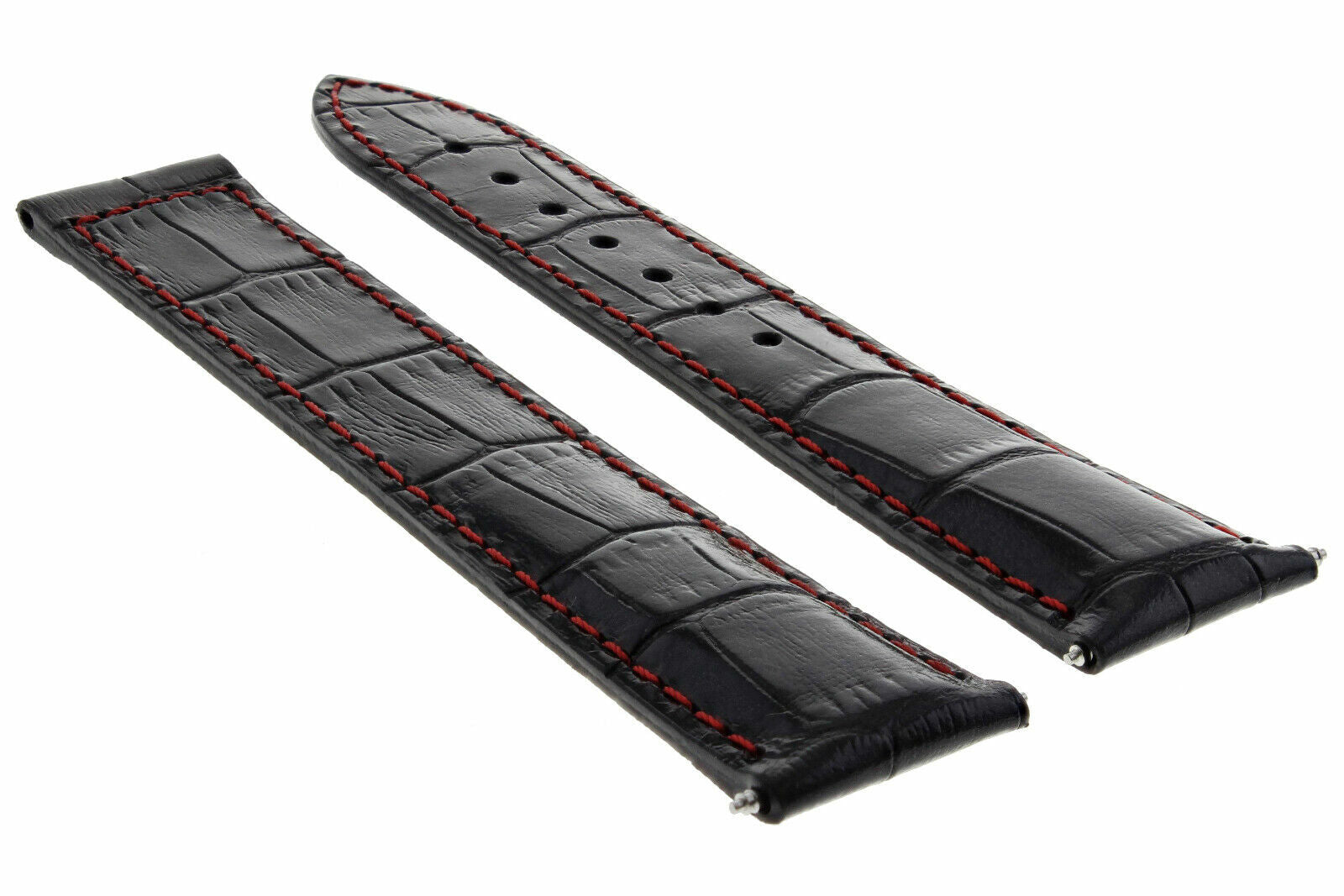 20MM LEATHER STRAP BAND FOR OMEGA SPEEDMASTER SEAMASTER PLANET BLACK RED STITCH