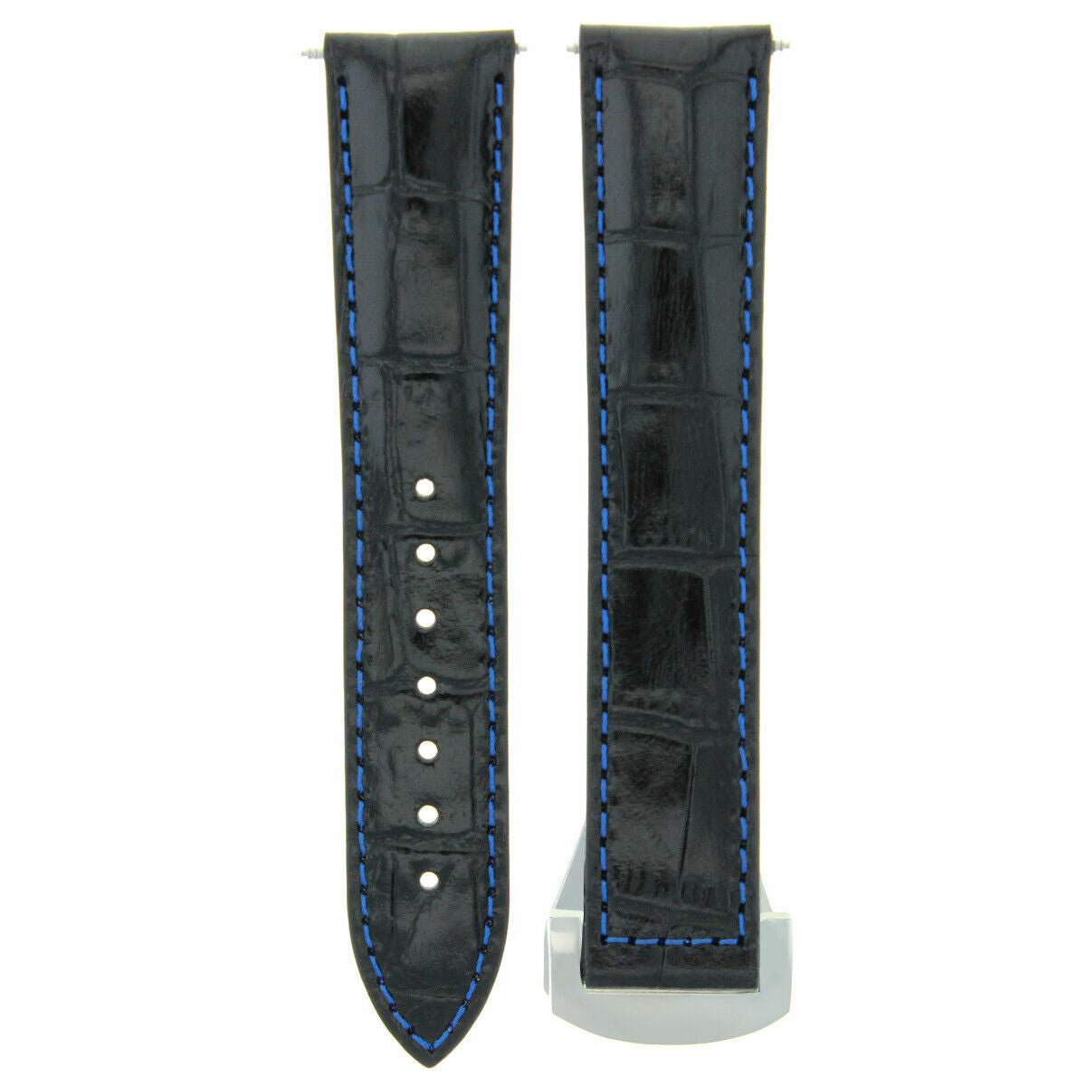 20MM LEATHER STRAP BAND FOR 41MM OMEGA SEAMASTER PLANET OCEAN BLACK BLUE STITCH