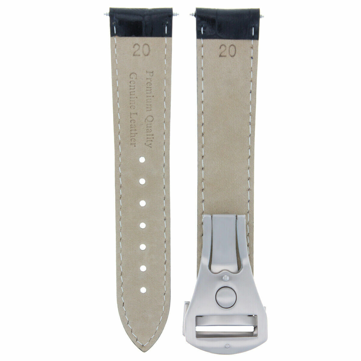 20MM LEATHER STRAP BAND FOR 41MM OMEGA SEAMASTER PLANET OCEAN BLACK BLUE STITCH