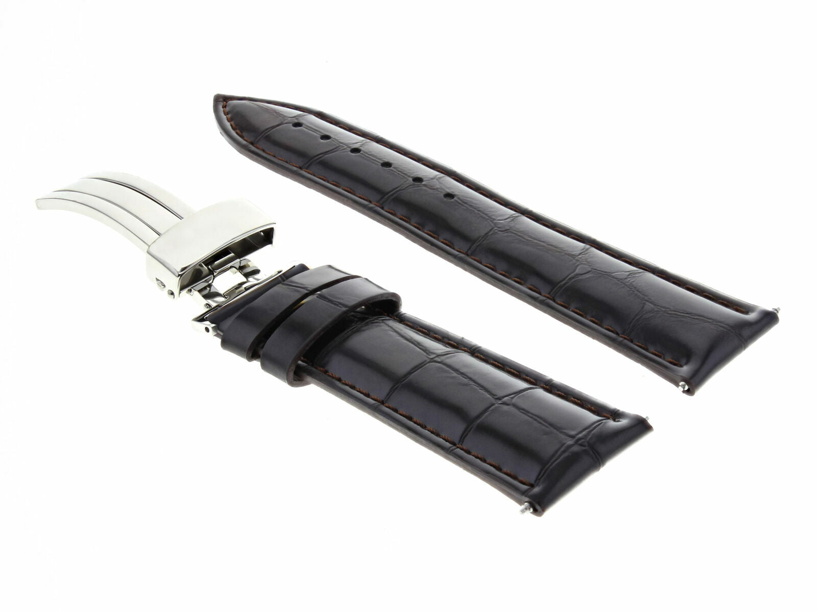 19MM LEATHER WATCH BAND STRAP DEPLOYMENT CLASP FOR MAURICE LACROIX DARK BROWN 1A