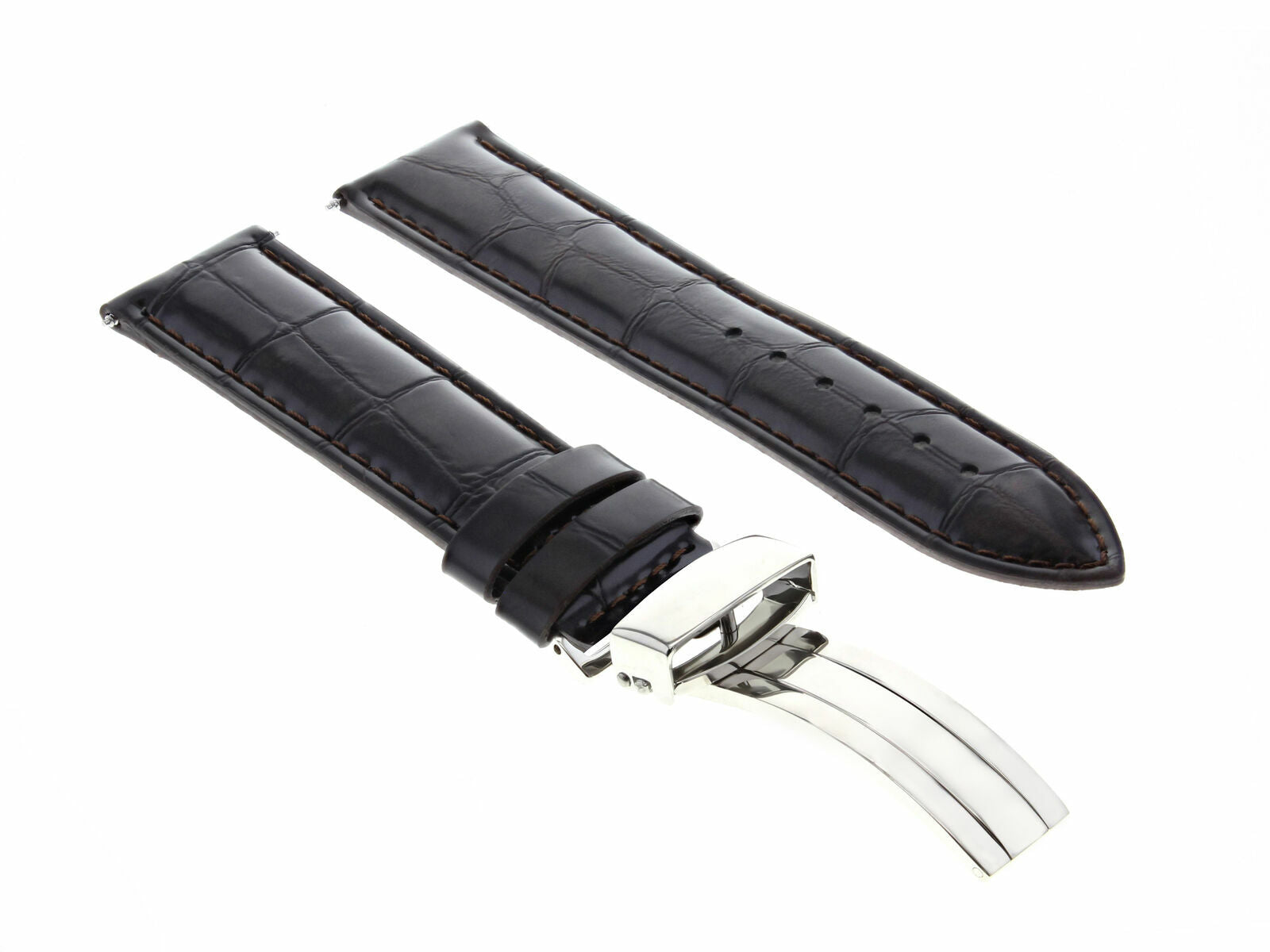 19MM LEATHER WATCH BAND STRAP DEPLOYMENT CLASP FOR MAURICE LACROIX DARK BROWN 1A
