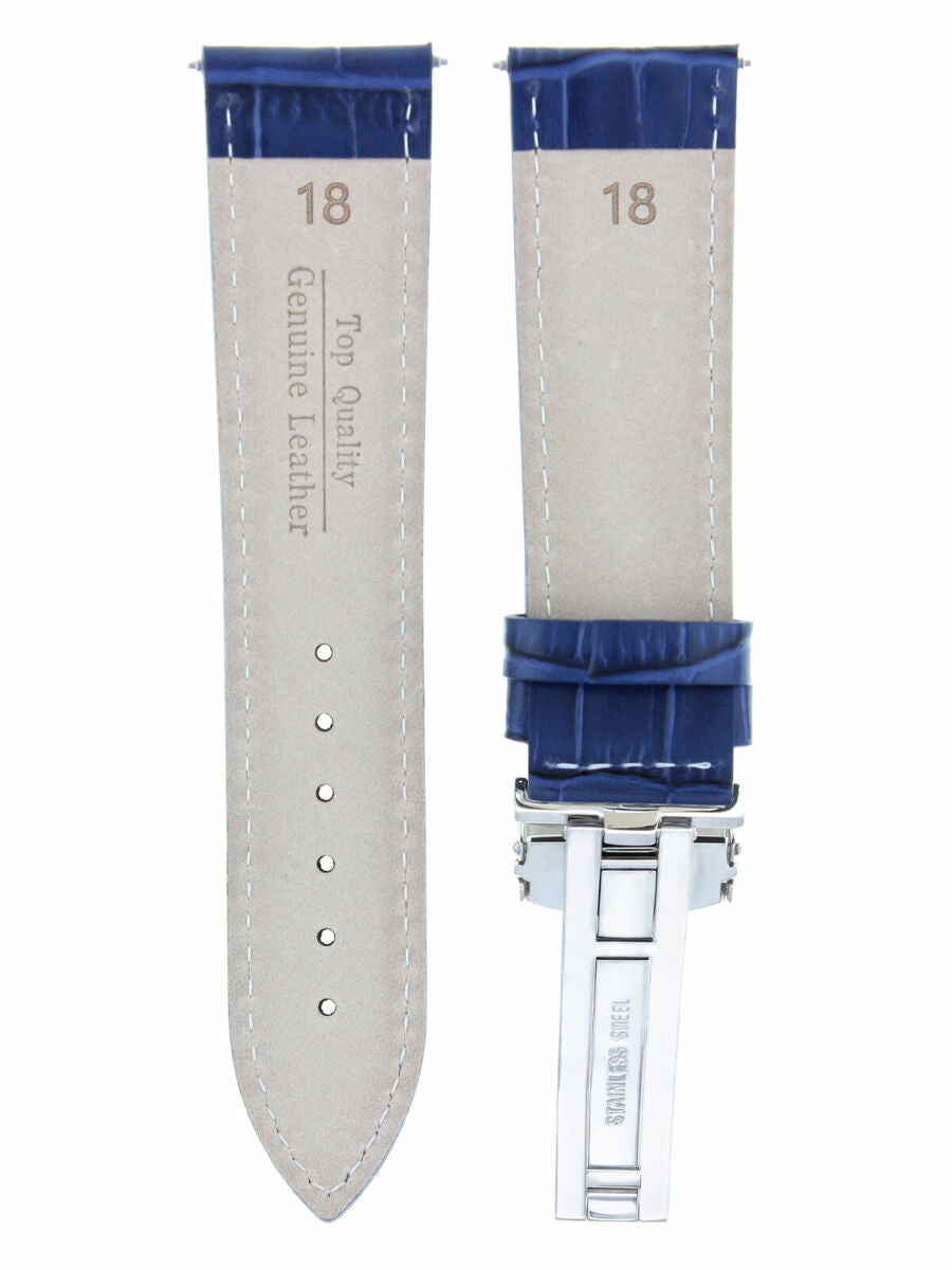 18MM LEATHER WATCH STRAP BAND FOR MAURICE LACROIX LES CLASSIQUES DEPLOY CLASP BLUE