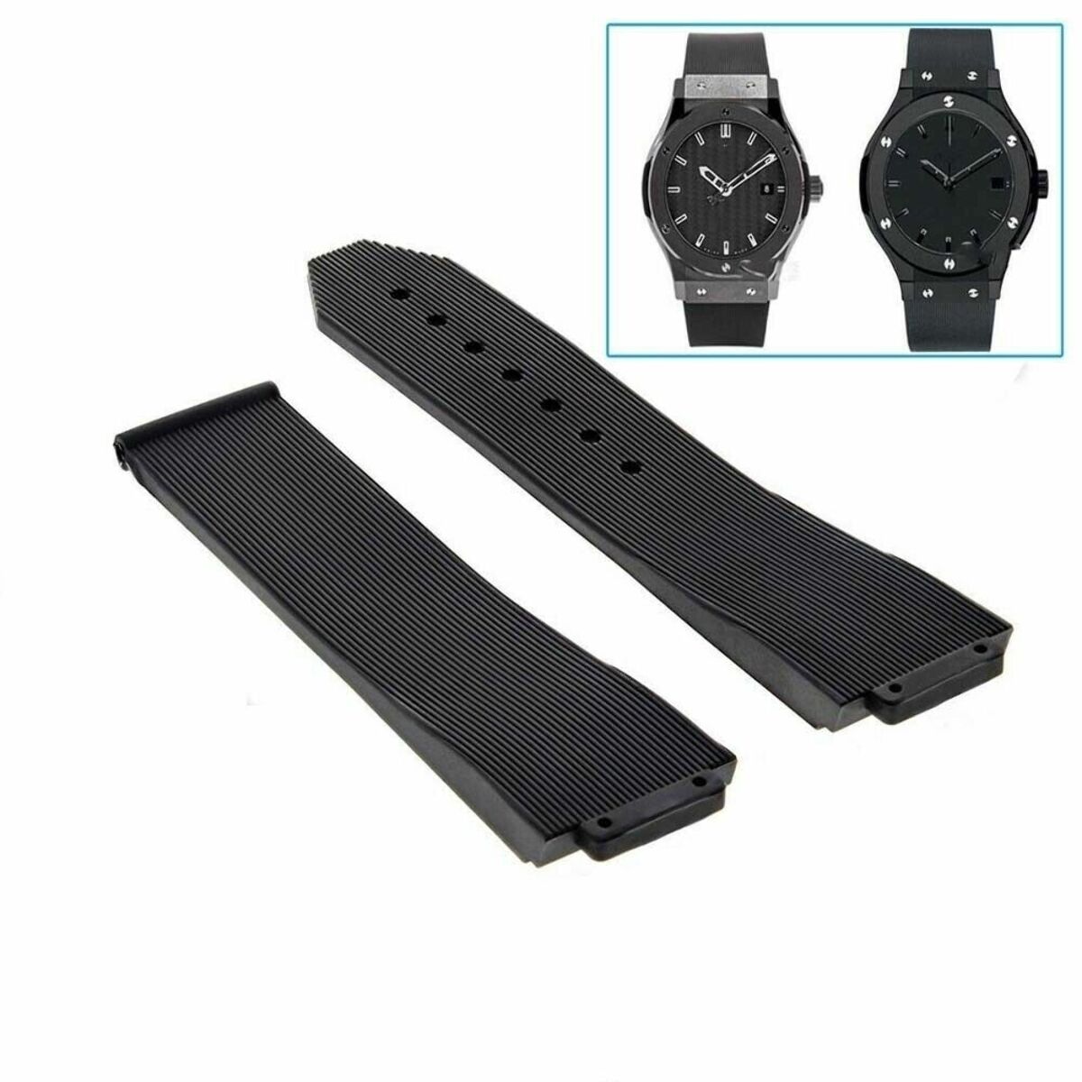 25MM/19MM RUBBER STRAP BAND FOR HUBLOT H BIG BANG FUSION + SCREWDRIVER TOOL BLAC