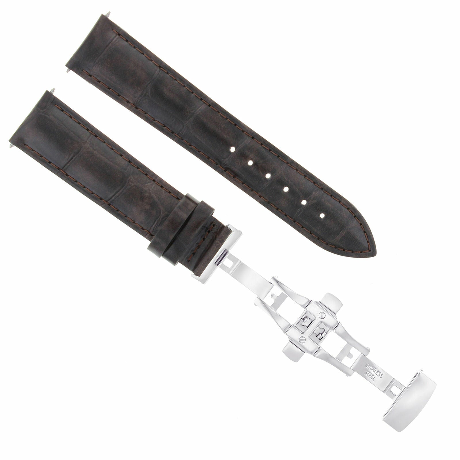 22MM LEATHER WATCH BAND STRAP DEPLOY CLASP FOR BULOVA 96A108 96G175 DARK BR0WN