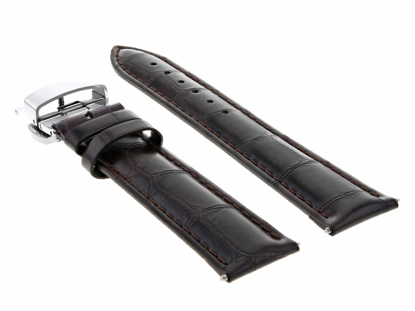 22MM LEATHER WATCH BAND STRAP DEPLOY CLASP FOR BULOVA 96A108 96G175 DARK BR0WN