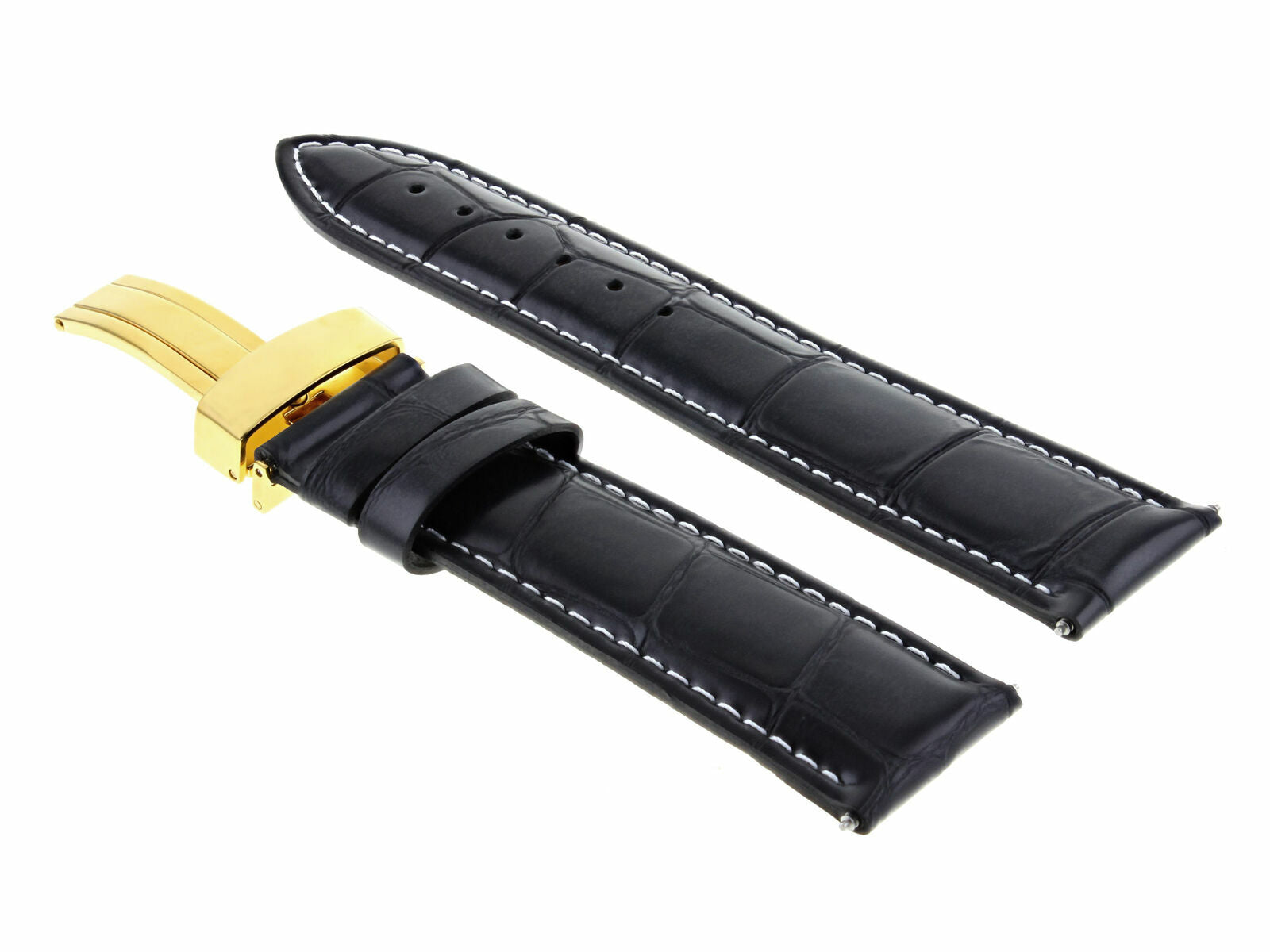 18MM LEATHER WATCH BAND STRAP FOR ROLEX WATCH DEPLOYMENT CLASP BLACK GOLD