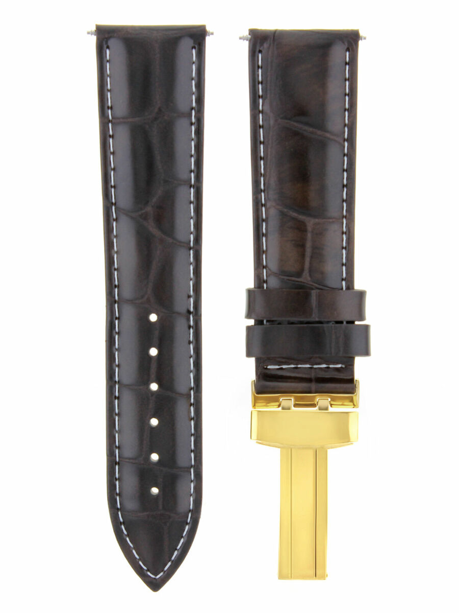 19MM LEATHER WATCH BAND STRAP CLASP FOR 34MM ROLEX DATE AIRKING DARK BROWN GOLD